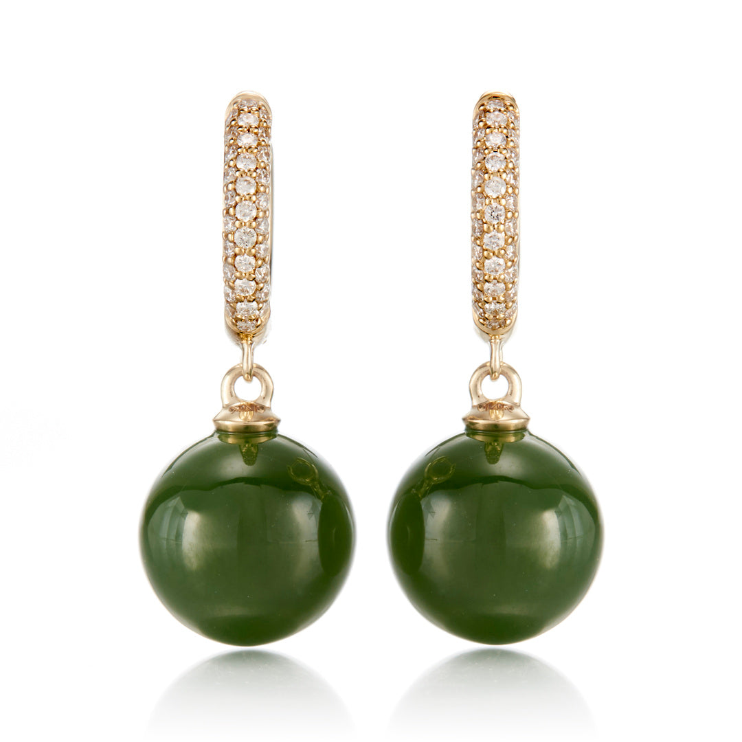 Luxury Green Jade & Diamond Earrings for Women - Elegant Soho Style Jewelry Gift for Party, Wedding & Special Occasions