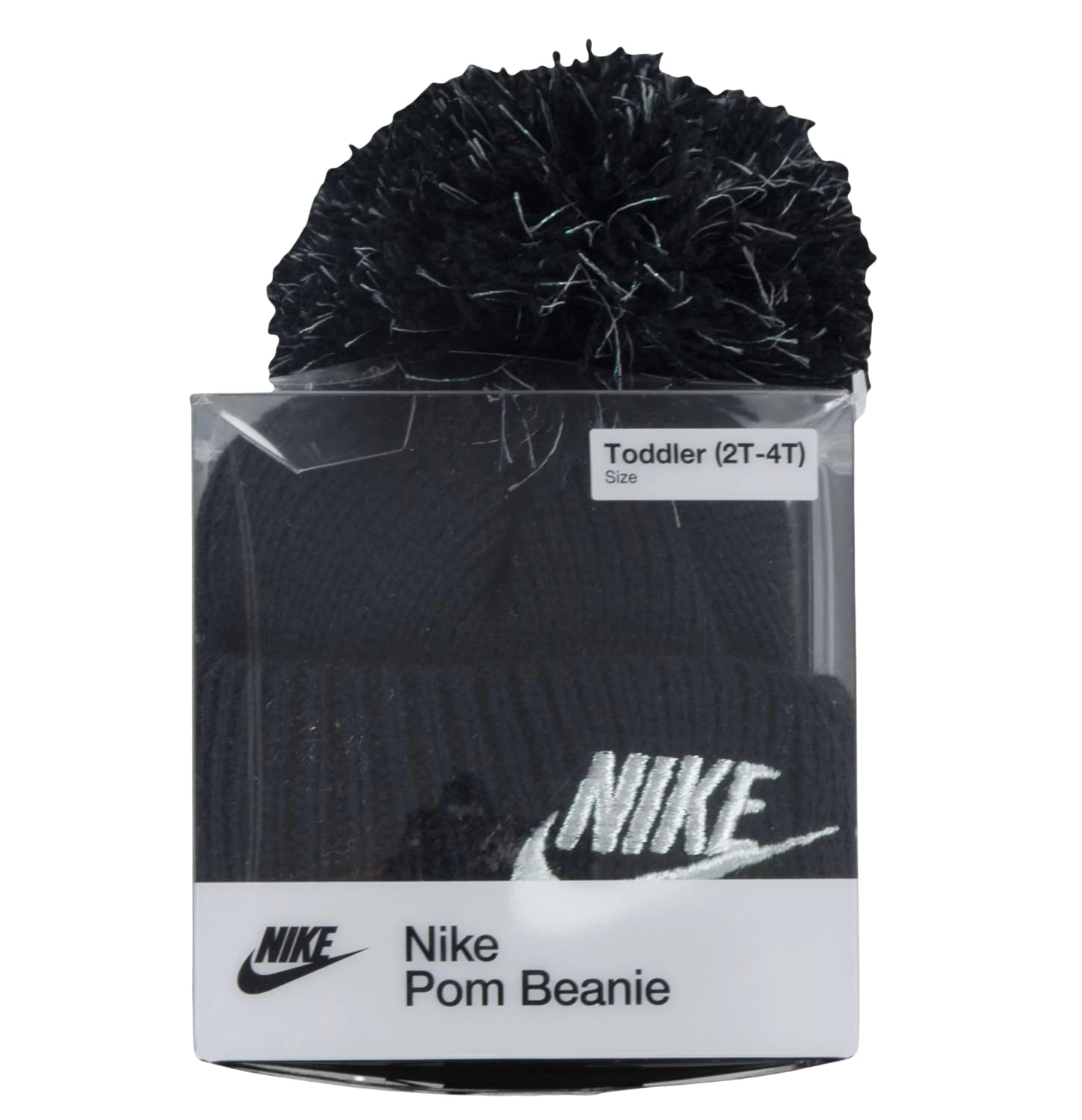Nike Toddler Girls' Futura Lurex Pom Beanie - Winter Hat for Baby & Kids (2-4 Years, Black) - Soft Knit Warm Beanie for Cold Weather, Outdoor Play & Holiday Photos