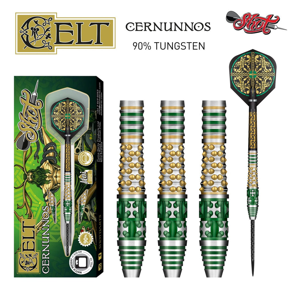 90% Tungsten Darts 25g - SHOT Celt Cernunnos Steel Tip Darts for Professional Players | Perfect for Dart Leagues, Tournaments & Home Practice
