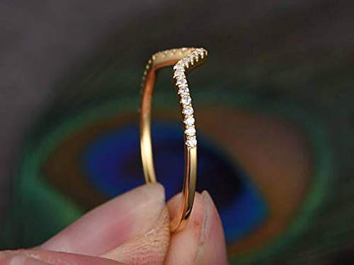0.25 Carat Curved V-Shape Diamond Wedding Ring - 18k Gold Plated Half Eternity Matching Band for Women - Perfect for Anniversaries, Engagements & Special Occasions