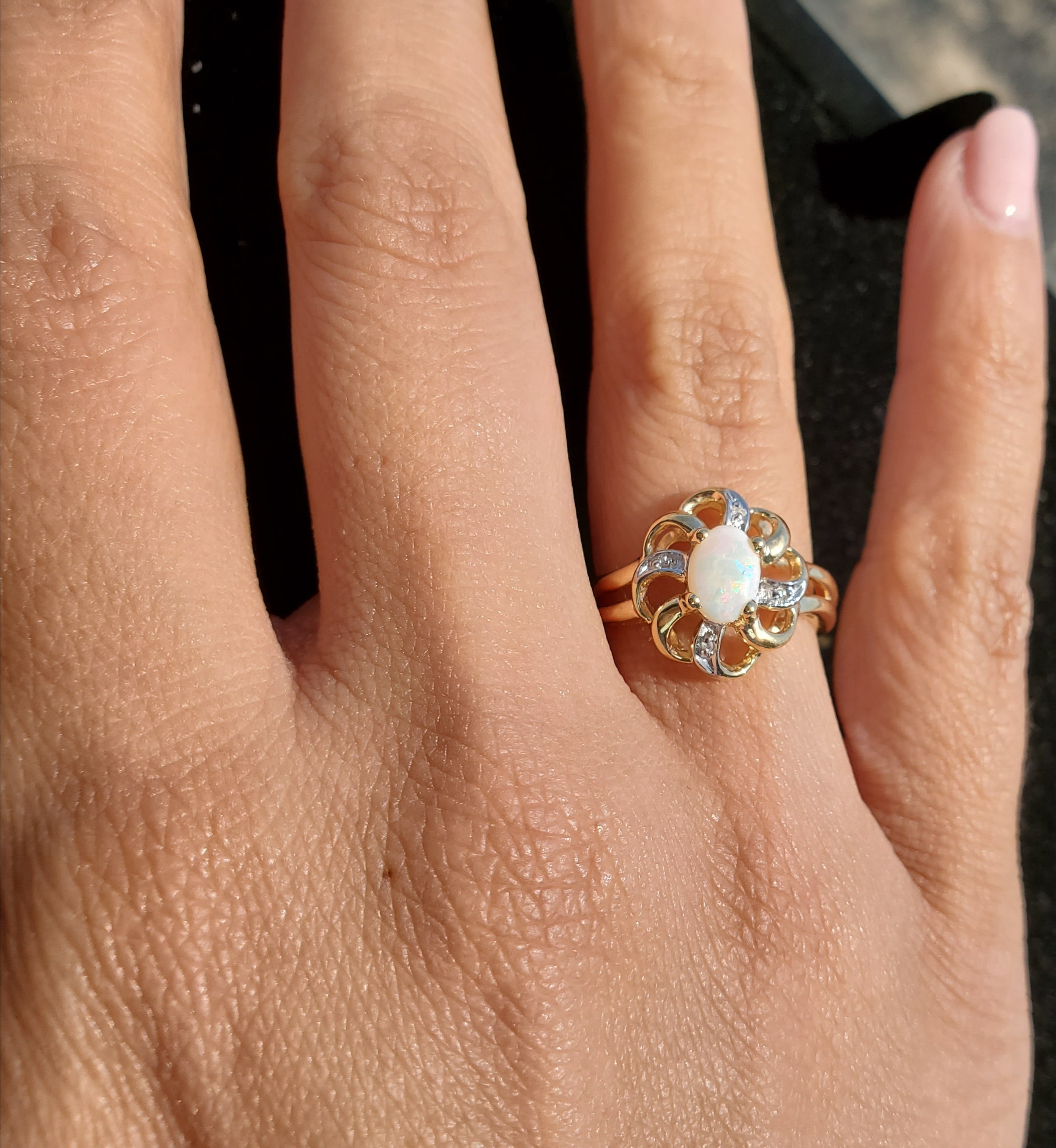 10k Yellow Gold Oval Opal Solitaire Diamond Ring for Women - Elegant Engagement, Wedding, Anniversary Gift for Her
