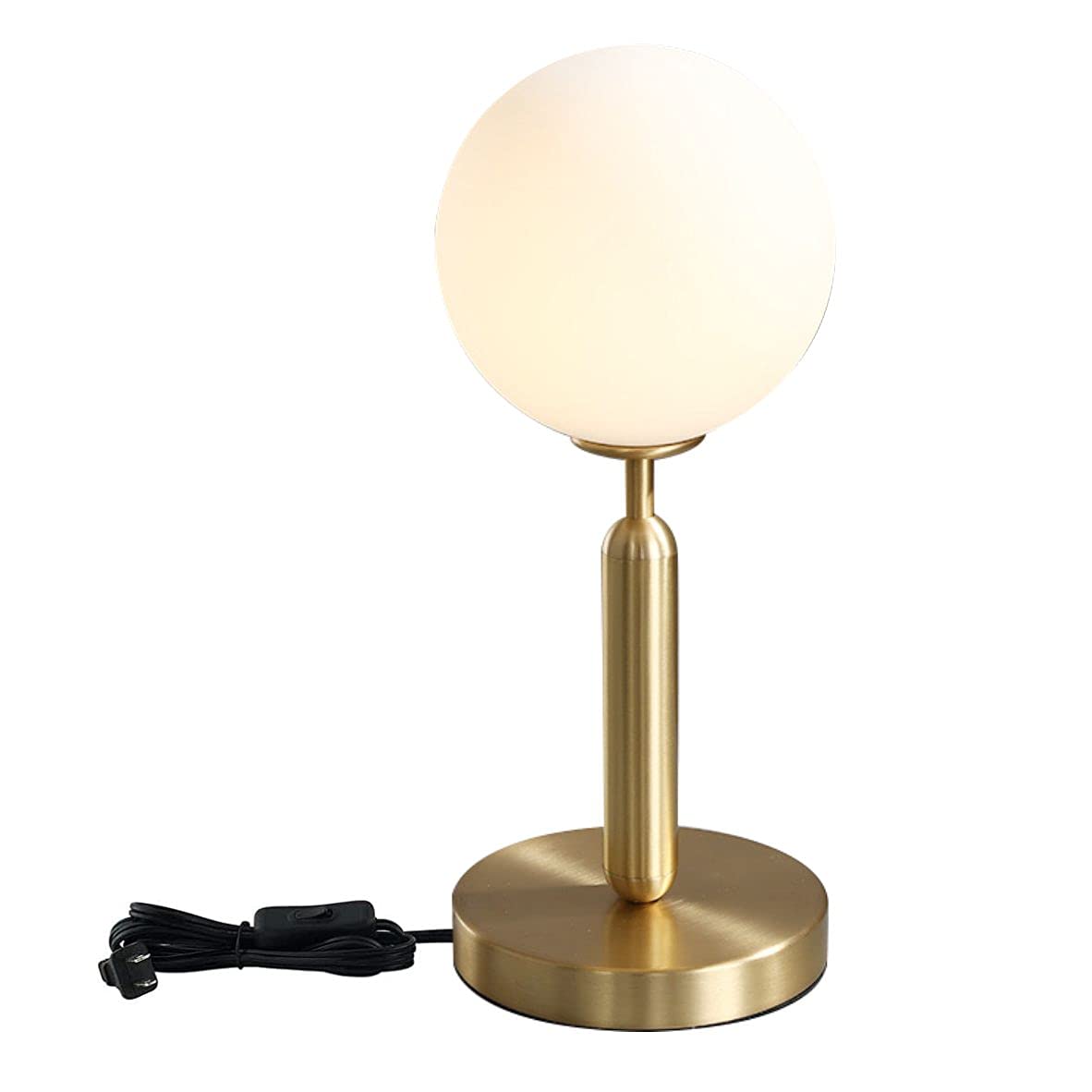 Vintage Gold Metal Table Lamp - Mid Century Modern Bedside Lamp with Matte Globe Shade, Golden Standing Light for Bedroom, Living Room, Office & Reading Nook - Warm Ambient Lighting for Home Decor