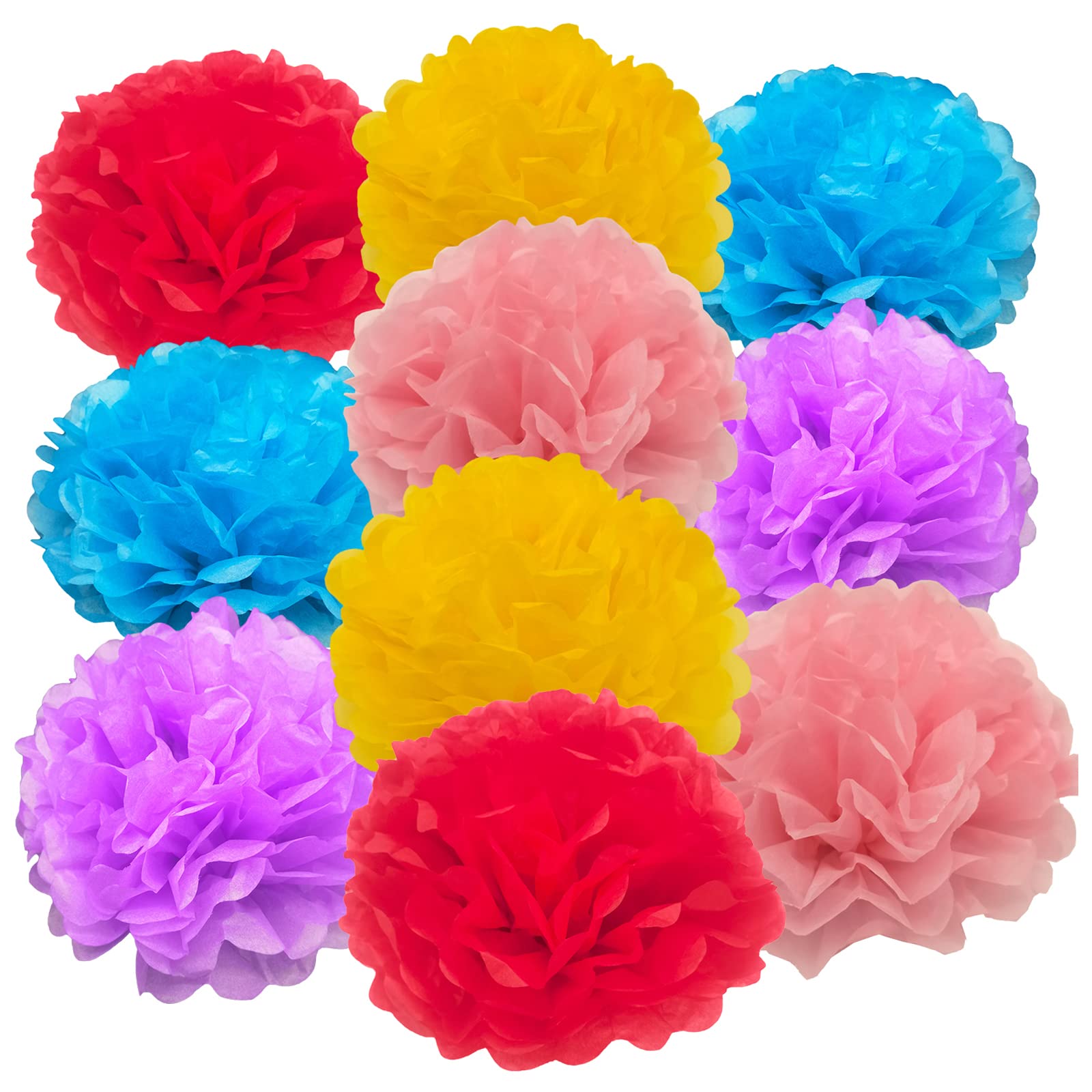 Colorful Tissue Paper Pom Poms - 10 Pack of 10 Inch Floral Decorations for Birthday, Wedding, Baby Shower & Party Decor | DIY Craft, Home & Event Decoration