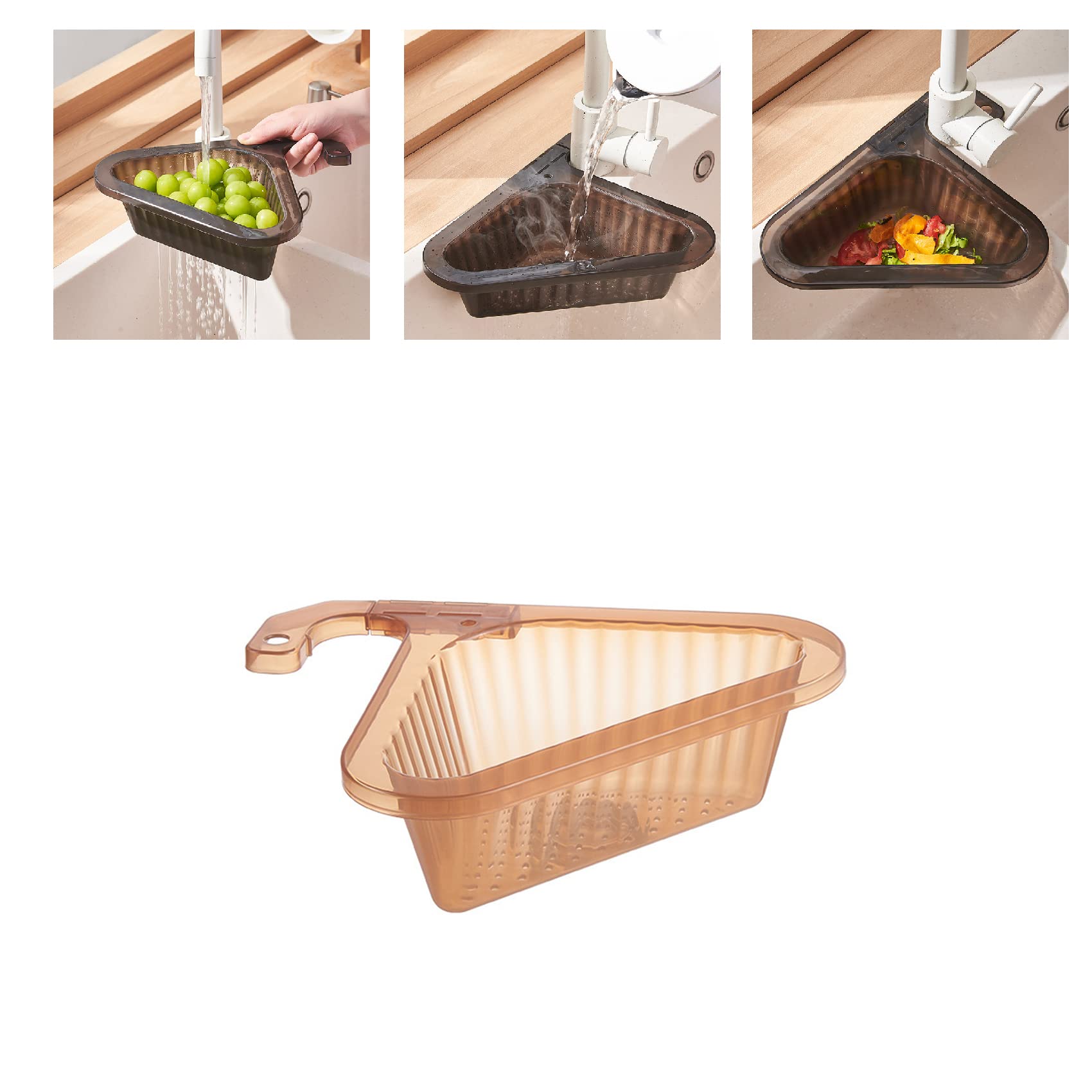 Adjustable Triangle Kitchen Sink Drain Basket Strainer - Beige Corner Sink Filter for Swan & Standard Drains | Perfect for Small Spaces, RV Kitchens & Tight Corners