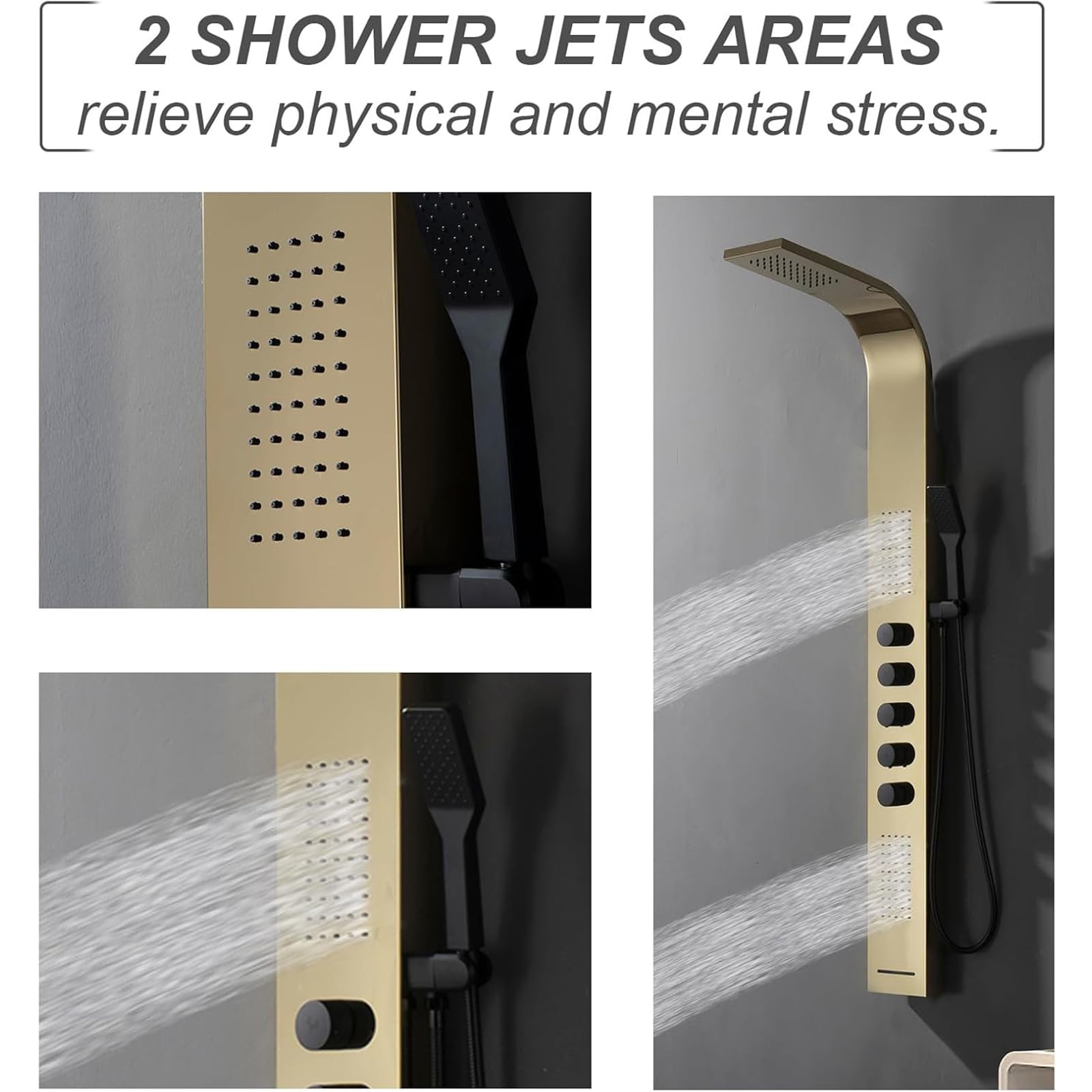 Polished Gold Multifunction Shower Panel System with Rainfall Showerhead & Handheld Shower - Stainless Steel Wall Mounted Bath Panel for Luxurious Spa Experience at Home