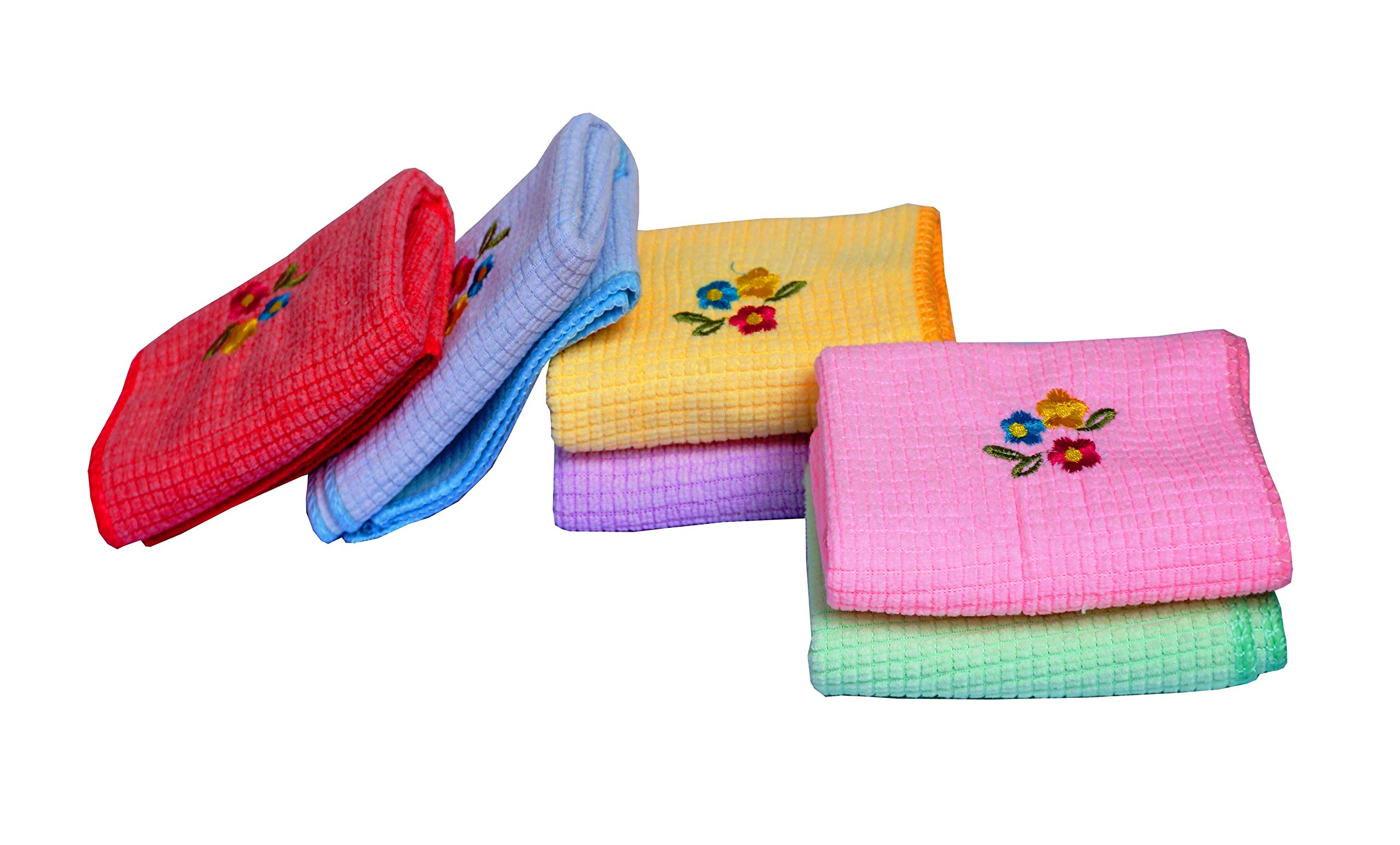 Space Fly Embroidery Cotton Handkerchiefs for Women - Ultra Soft Face Towels & Hankies Set of 6 (26x26cm) - Multi Color - Perfect for Gifts, Weddings, and Everyday Elegance