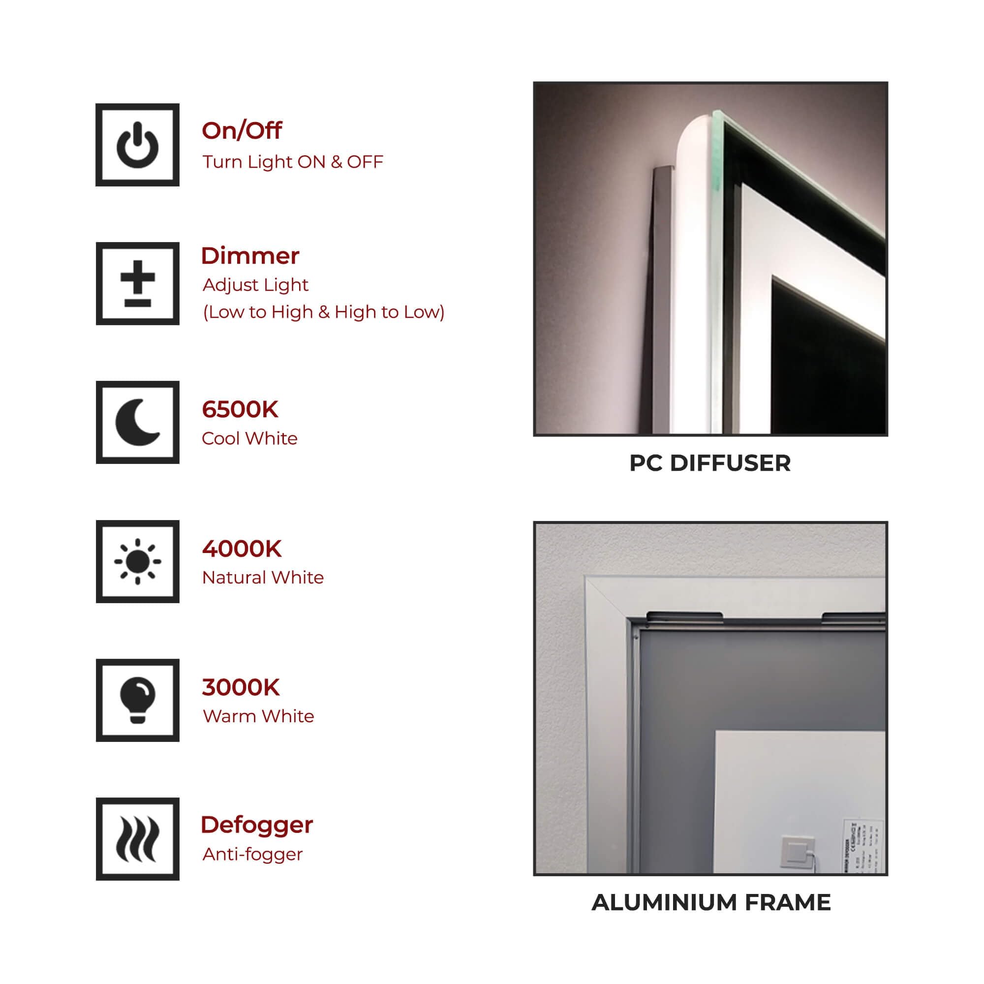 20x30 Inches LED Bathroom Mirror with Anti-Fog & Dimmable Lights - Backlit & Front Lit Vanity Mirror with Tempered Glass & Memory Function - Perfect for Modern Bathrooms, Makeup Vanity & Spa Decor