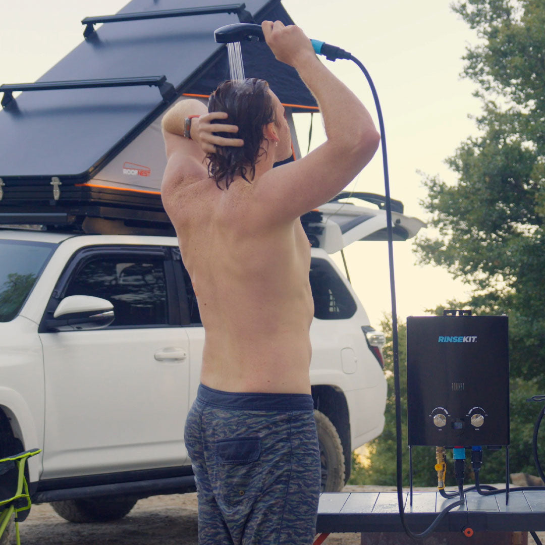 RinseKit PRO + HyperHeater 2.0 Bundle - Portable Outdoor Shower and Water Heater for Camping, Beach, RV, and Sports - Hot Water On The Go