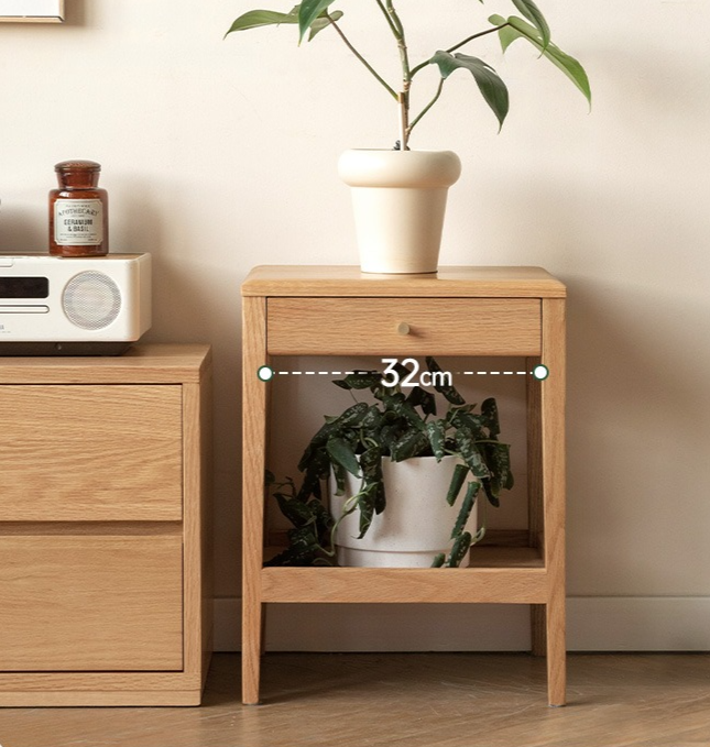 Solid Oak & Black Walnut Wood Nightstand - Modern Bedside Table with Drawer - Perfect for Bedroom, Living Room, or Office Use