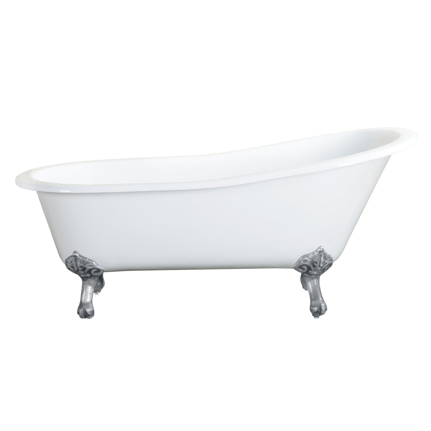 67 Inch White Cast Iron Clawfoot Bathtub - Oval Single Slipper Tub with Brushed Nickel Feet | Vintage Freestanding Soaking Tub for Bathroom Remodel & Spa Relaxation