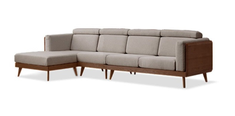 Premium Black Walnut & Ash Solid Wood Adjustable Headrest Sofa - Modern Living Room Furniture for Relaxation & Comfort