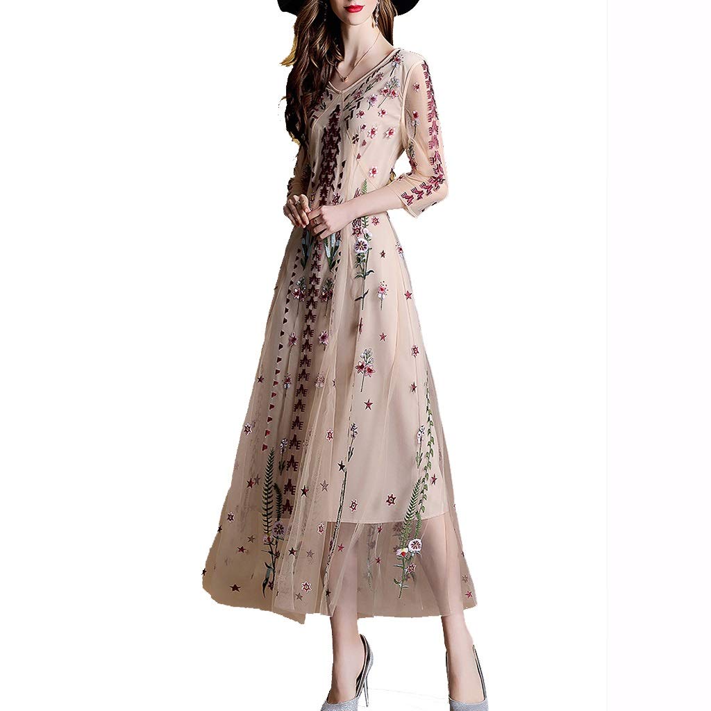 Women's Embroidered Mesh Beach Skirt Dress - Summer Fairy Seaside Holiday & Pool Party Evening Gown - Perfect for Beach Vacations, Resort Wear, and Special Occasions