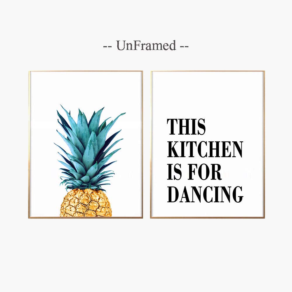 Dancing Kitchen Wall Art - Pineapple & Fruit Kitchen Prints, 11x14 Inch Unframed Set of 2, Perfect for Home Decor, Kitchen Posters & Wall Decorations | Ideal for Kitchens, Dining Rooms & Farmhouse Style Homes