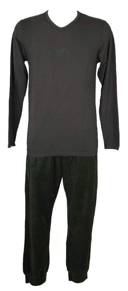 Emporio Armani Men's Fleece Pajama Set - Soft Long Sleeve Top & Pants in Medium Grey (Size Medium) | Warm Winter Sleepwear for Men | Perfect for Lounging at Home, Cold Weather & Holiday Gifts | Cozy Nightwear for Relaxation & Sleep Comfort
