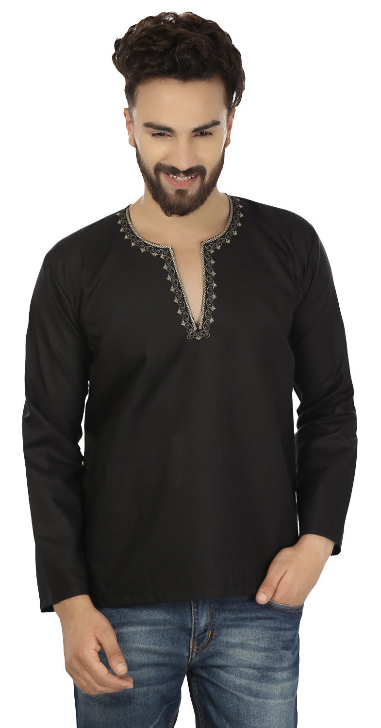 Men's Embroidered Cotton Short Kurta - Traditional Indian Fashion Shirt for Casual Wear & Festivals | Maple Clothing