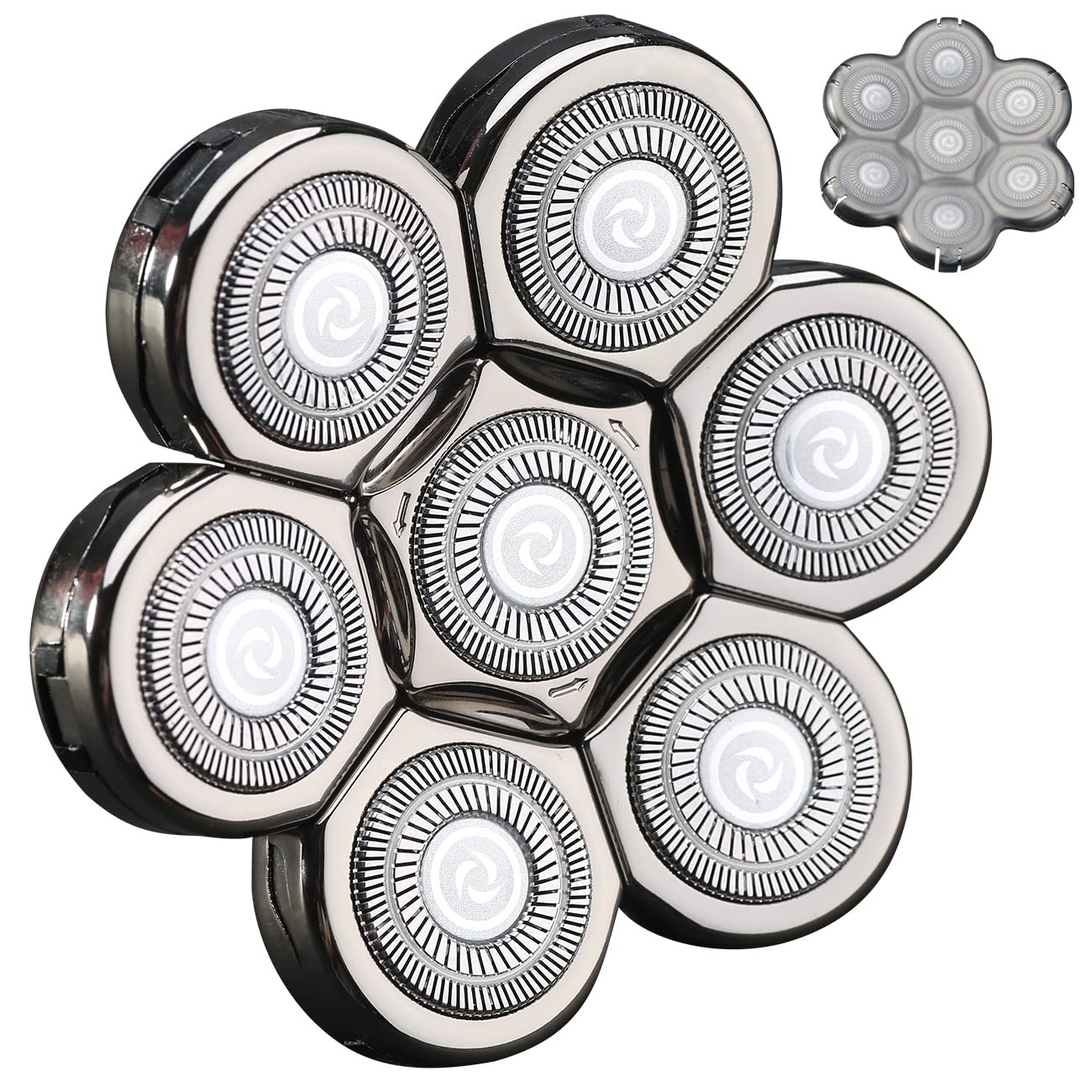 7 Blades Replacement Heads for Electric Shavers - Universal Men's Shaver Replacement Blades (7D Silver) - Perfect for Smooth Head Shaving & Facial Hair Trimming at Home or Travel