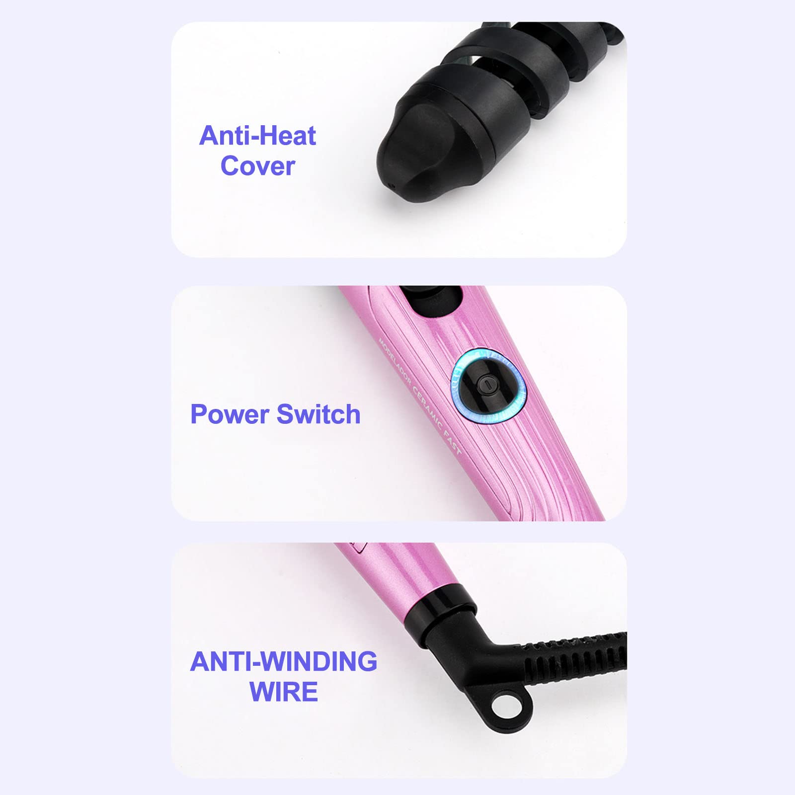 Professional Hair Curling Iron - Ceramic Curling Wand with Spiral Barrel for Wavy & Curly Hair Styles - Portable Hair Styling Tool for Home & Travel Use