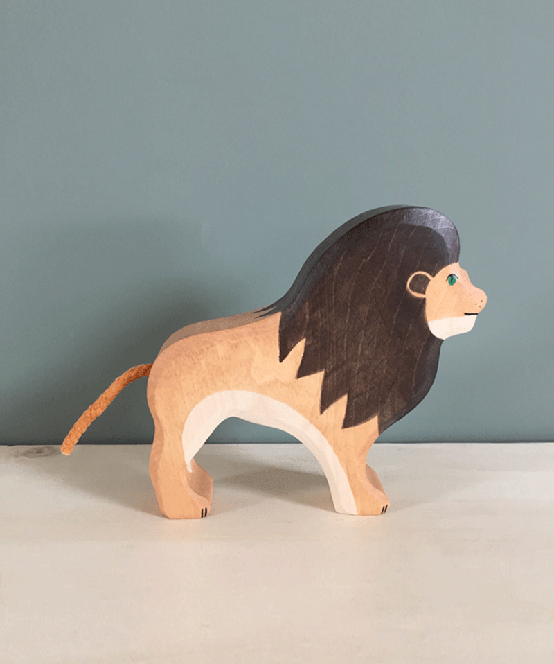 Holztiger Lion Handcrafted Wooden Animal Figure - Perfect for Waldorf Play, Montessori Toys, and Kids Room Decor