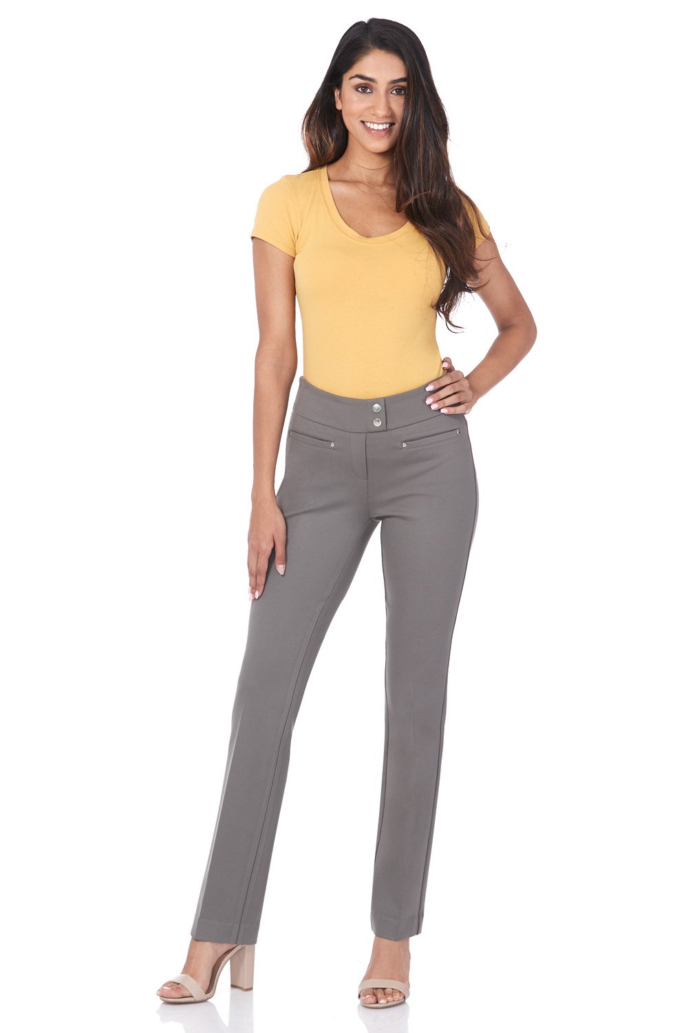 Rekucci Women's Tummy Control Pull-On Knit Straight Leg Pants - Slimming Secret Figure Pants for Work, Office & Casual Wear