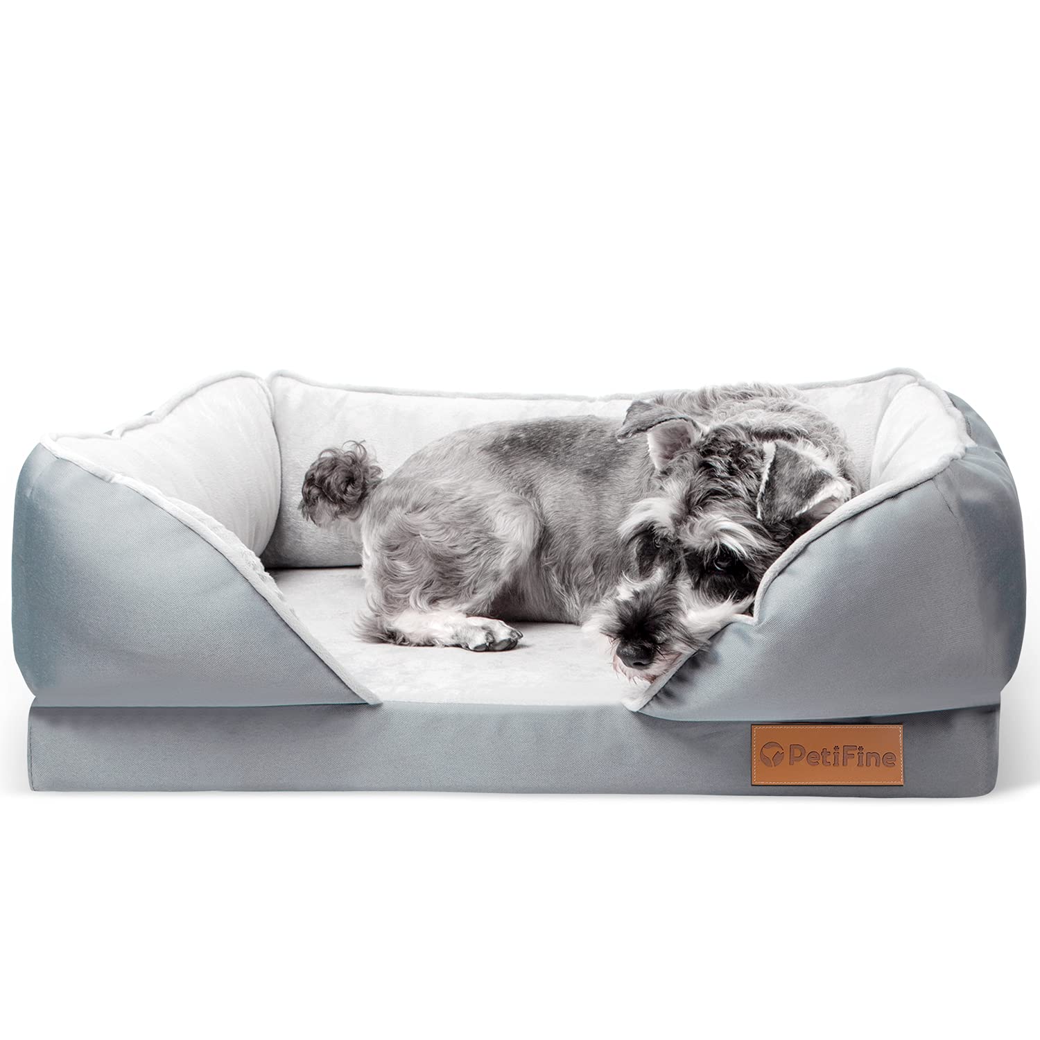 **PetiFine Orthopedic Memory Foam Dog Bed - Washable Removable Cover, Calming Pet Sofa for Joint Pain Relief - Medium Gray - Perfect for Large, Medium & Small Dogs & Cats - Ideal for Living Room, Bedroom & Crate Use**