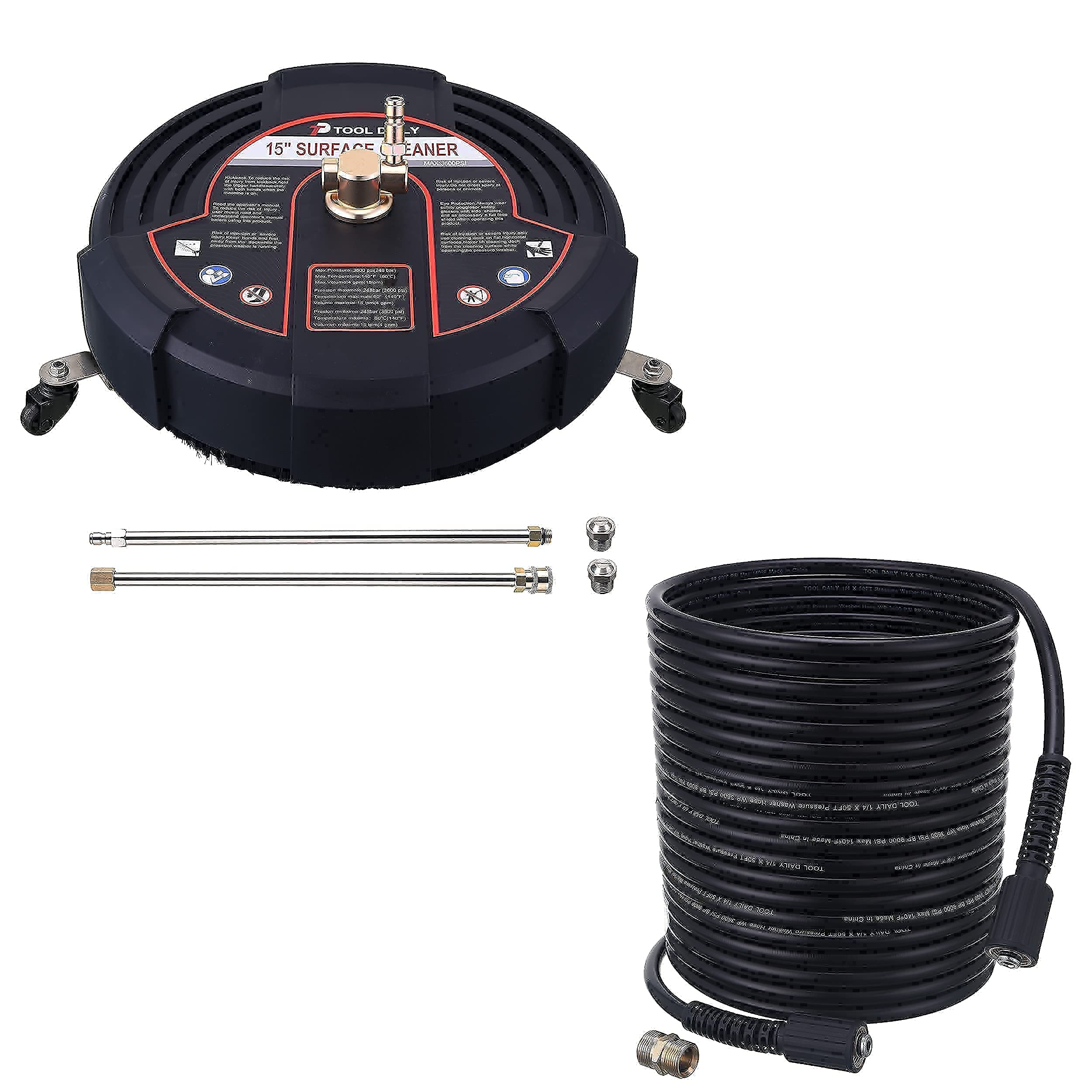 15 Inch Pressure Washer Surface Cleaner - Heavy Duty Power Washer Attachment for Driveway, Deck & Concrete Cleaning | High Pressure Washer Hose for Efficient Outdoor Cleaning