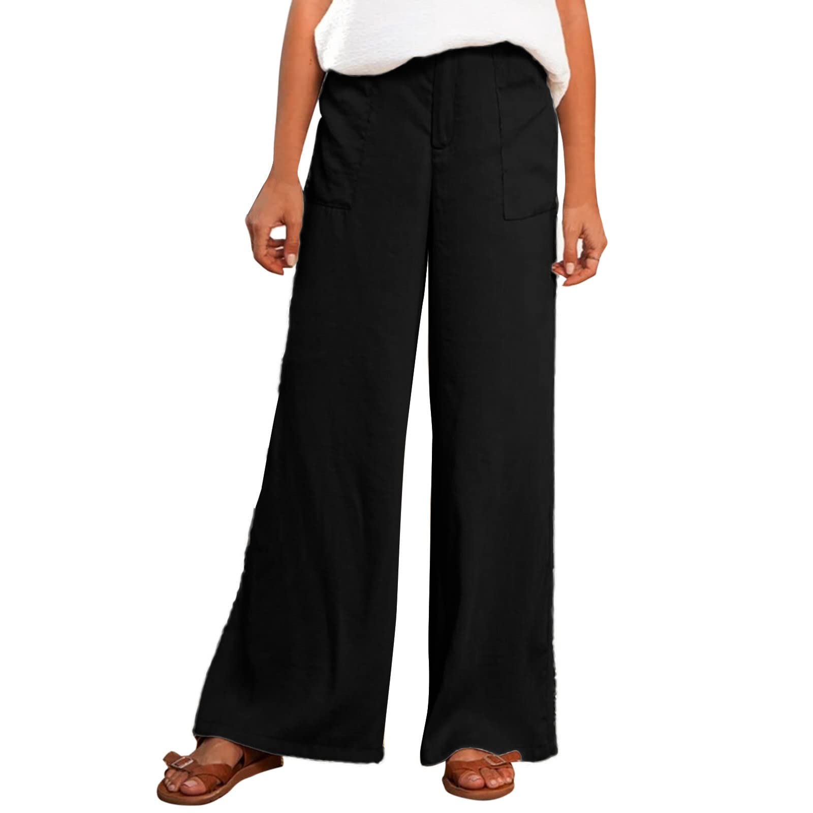 Women's Cotton Linen Casual Pants - High Waist Loose Fit Comfortable Solid Color Sweatpants for Lounge, Yoga & Everyday Wear