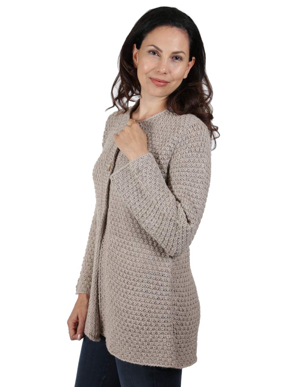 Hand Knit Baby Alpaca Swing Cardigan - Soft & Warm All-Season Sweater for Women (Large, Oatmeal) | Perfect for Casual Outings, Office Wear & Cozy Evenings
