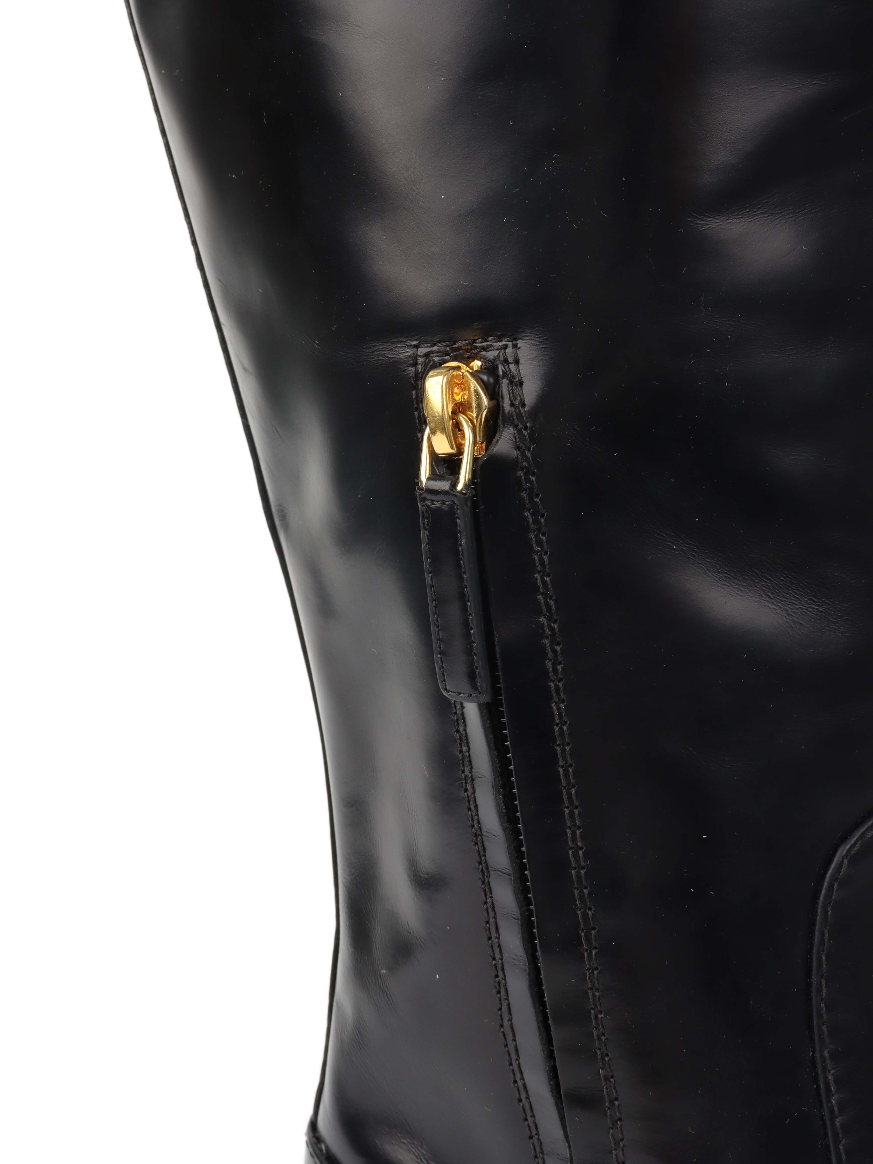 Versace Black Leather Riding Boots for Women - Stylish Equestrian & Fashion Boots for Horseback Riding & Everyday Wear