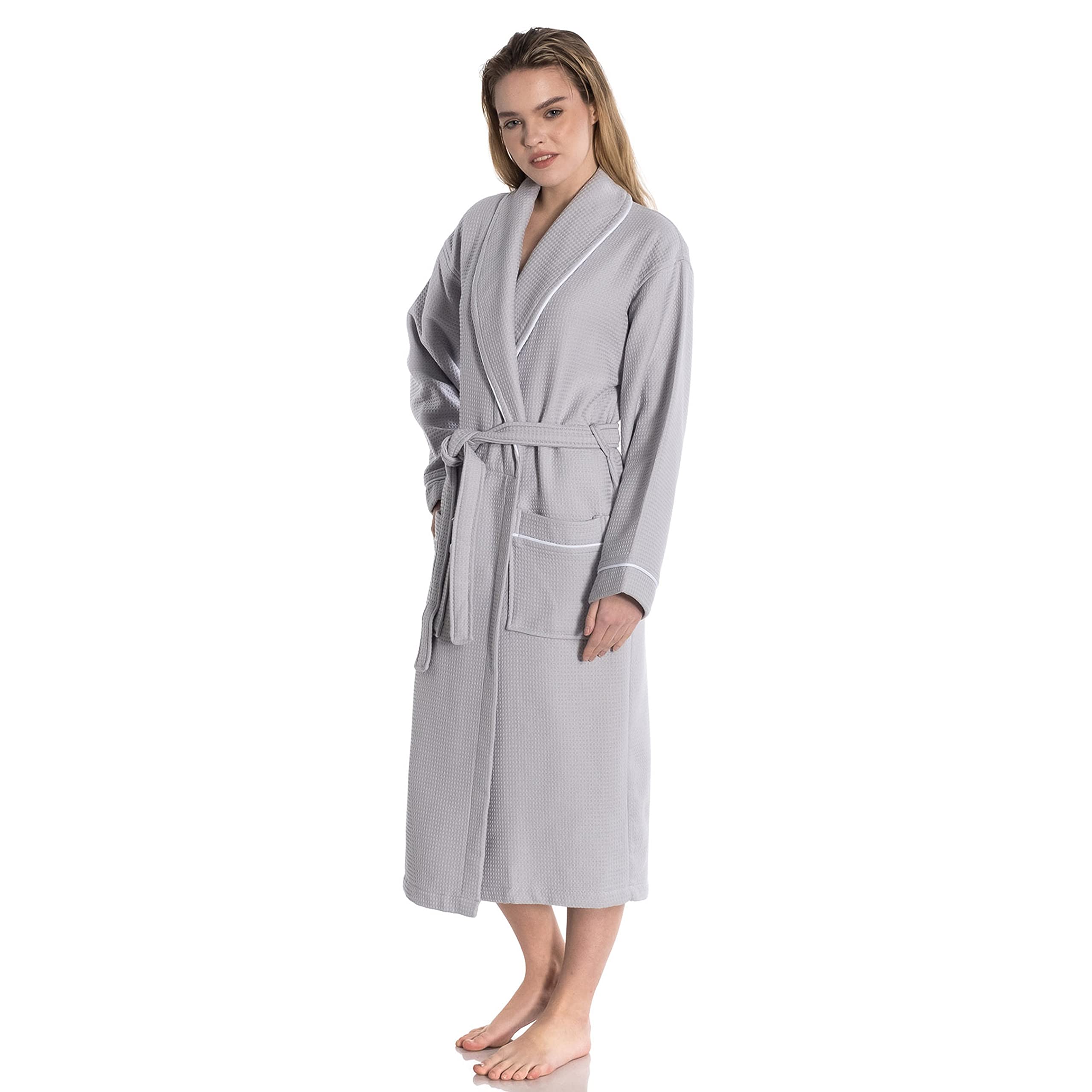 East'N Blue Waffle-Terry Knit Bathrobe | Shawl Collar Turkish Cotton Unisex Spa Robe | Soft & Absorbent for Home, Hotel & Spa Relaxation