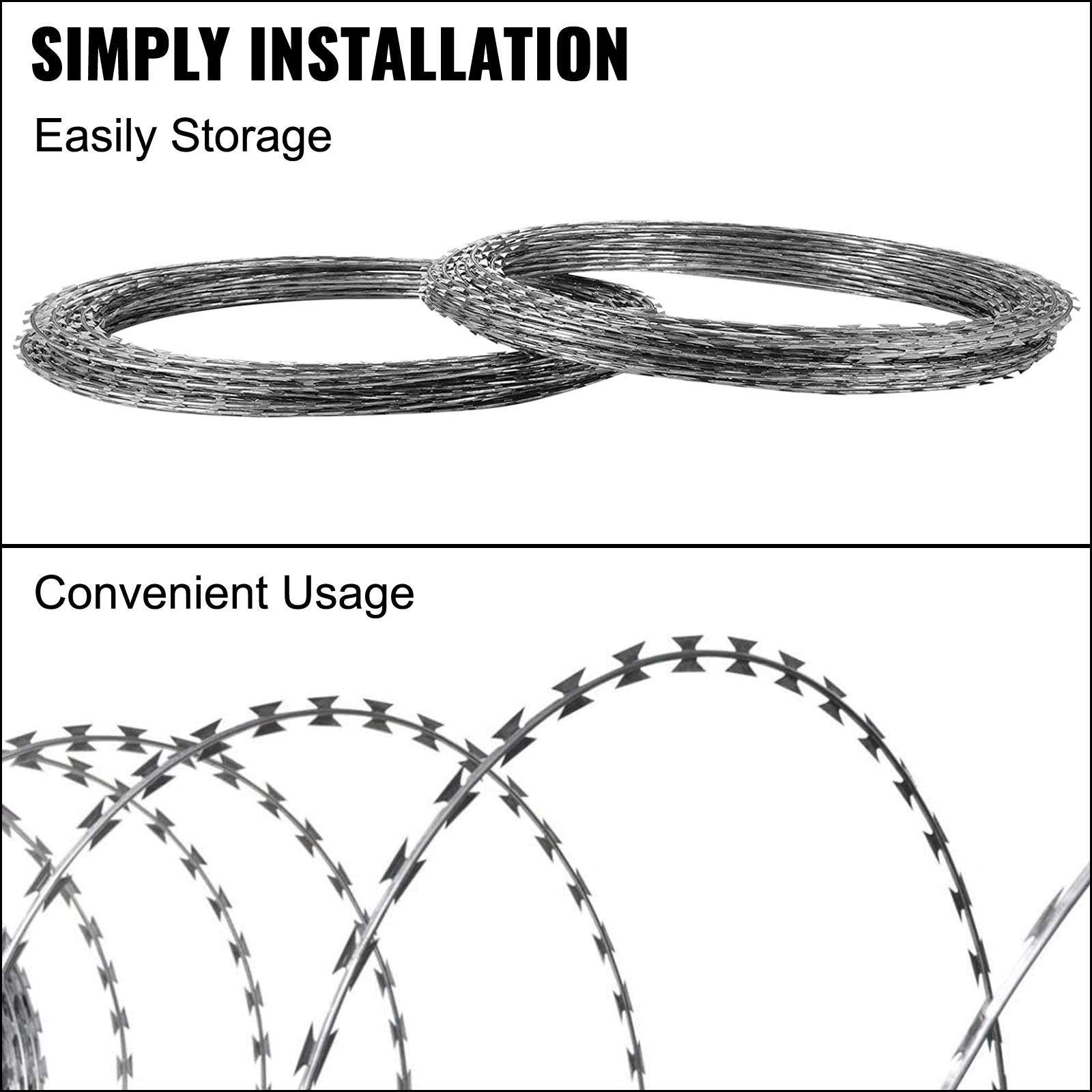 OrangeA 18 Inch Galvanized Barbed Wire Razor Wire - 500 Feet Heavy Duty Fence Security Wire (10 Coils Per Roll) for Farm, Ranch, Construction Site & Perimeter Protection