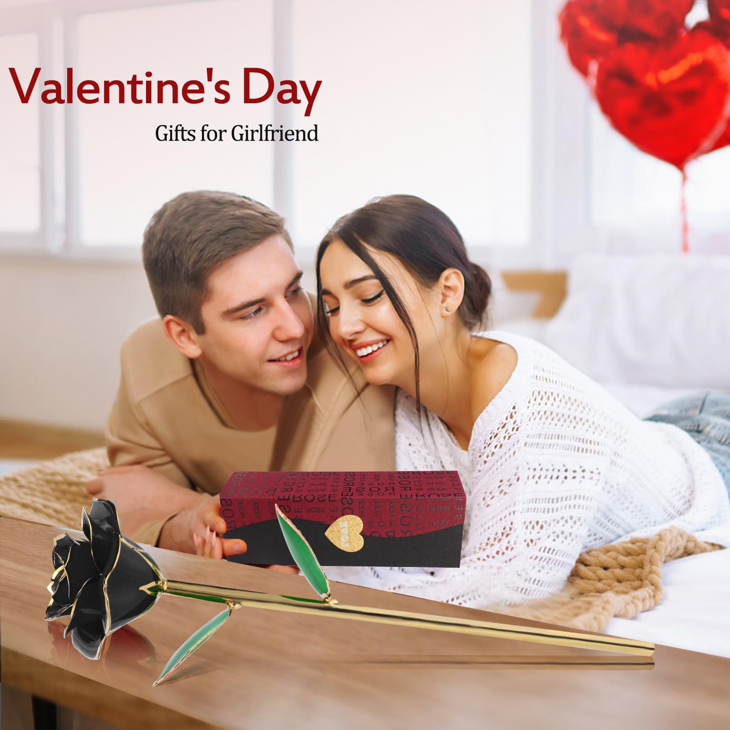24K Gold Dipped Black Rose - Long Stem Artificial Flower with Transparent Stand & Gift Box, Elegant Home Decor, Perfect Gift for Mom, Wife, Valentine's Day, Anniversary & Thanksgiving (Wedding Centerpiece, Romantic Proposal, Luxury Home Decoration)