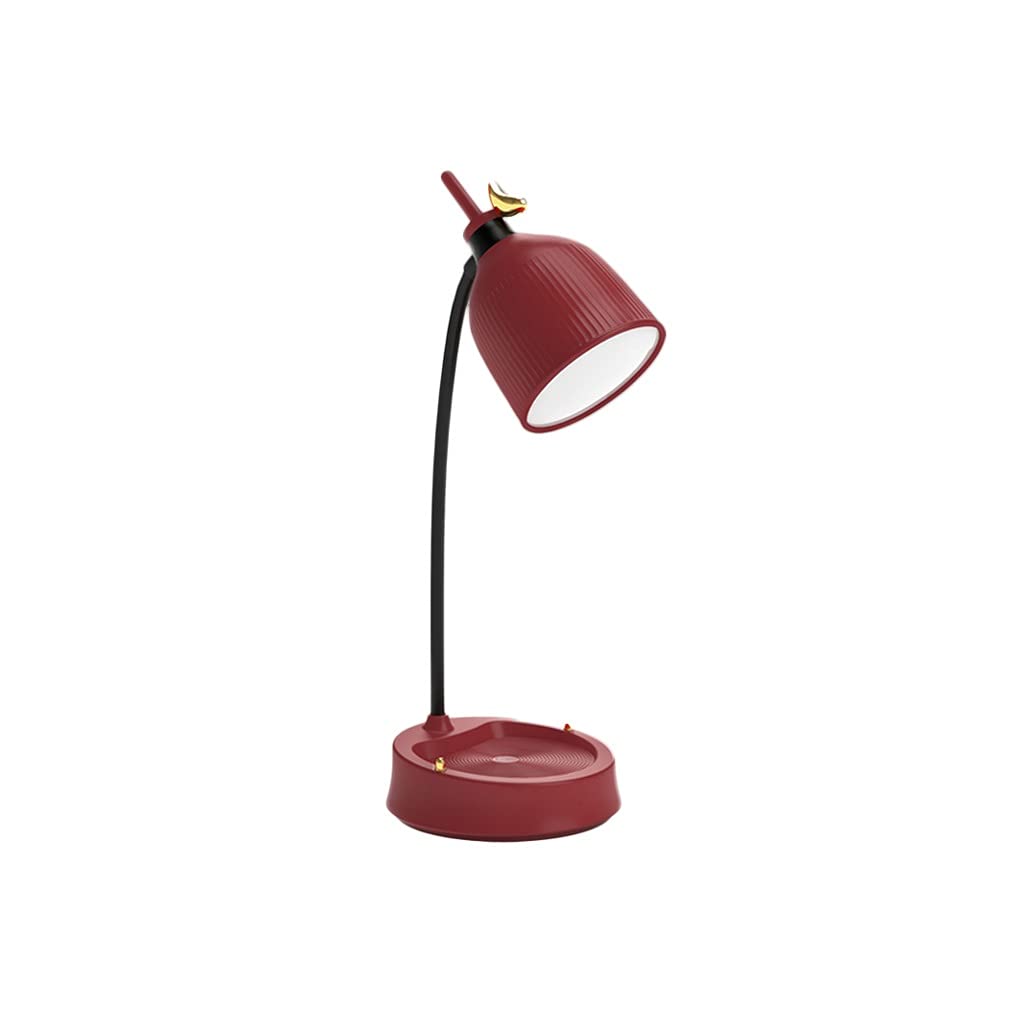 Modern Creative LED Desk Lamp with Eye Protection - Red | Adjustable Student Study Lamp, Kids Homework & Reading Light, USB Charging Bedside Table Lamp for Home & Office Use