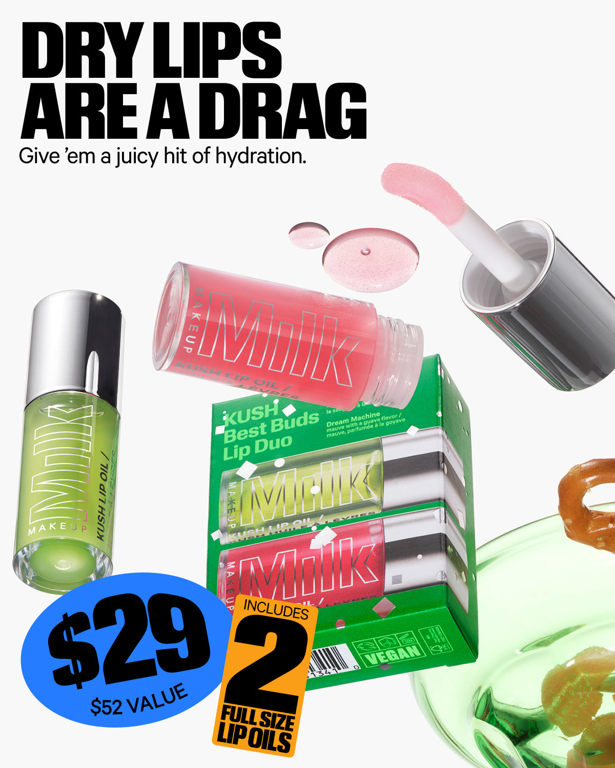 KUSH Best Buds Lip Oil Duo - Hydrating & Plumping Lip Gloss Set for Dry Lips | Perfect for Daily Moisture & Night Care