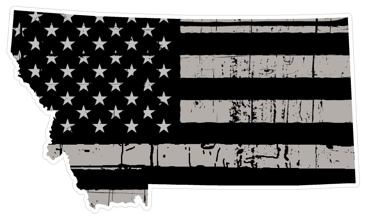 Montana State N27 Premium Distressed American Flag Vinyl Decal - Patriotic Car, Truck, Window & Laptop Sticker - USA Black & White Waterproof 5'' Decal - Perfect for Outdoor Use, Travel & State Pride Display