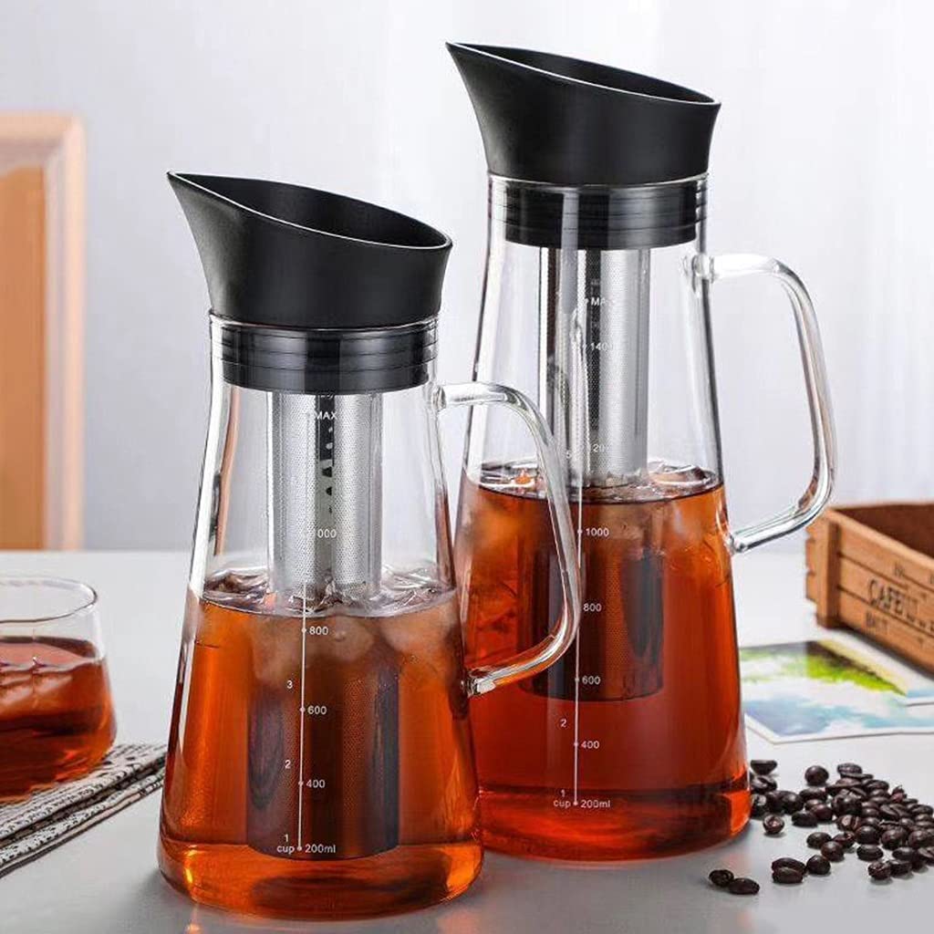 Premium Cold Brew Coffee Maker & Iced Tea Maker with Removable Stainless Steel Filter - 1L Durable Glass Carafe & Fruit Infuser Pitcher with Ergonomic Handle (Style2) - Perfect for Home, Office & Outdoor Use