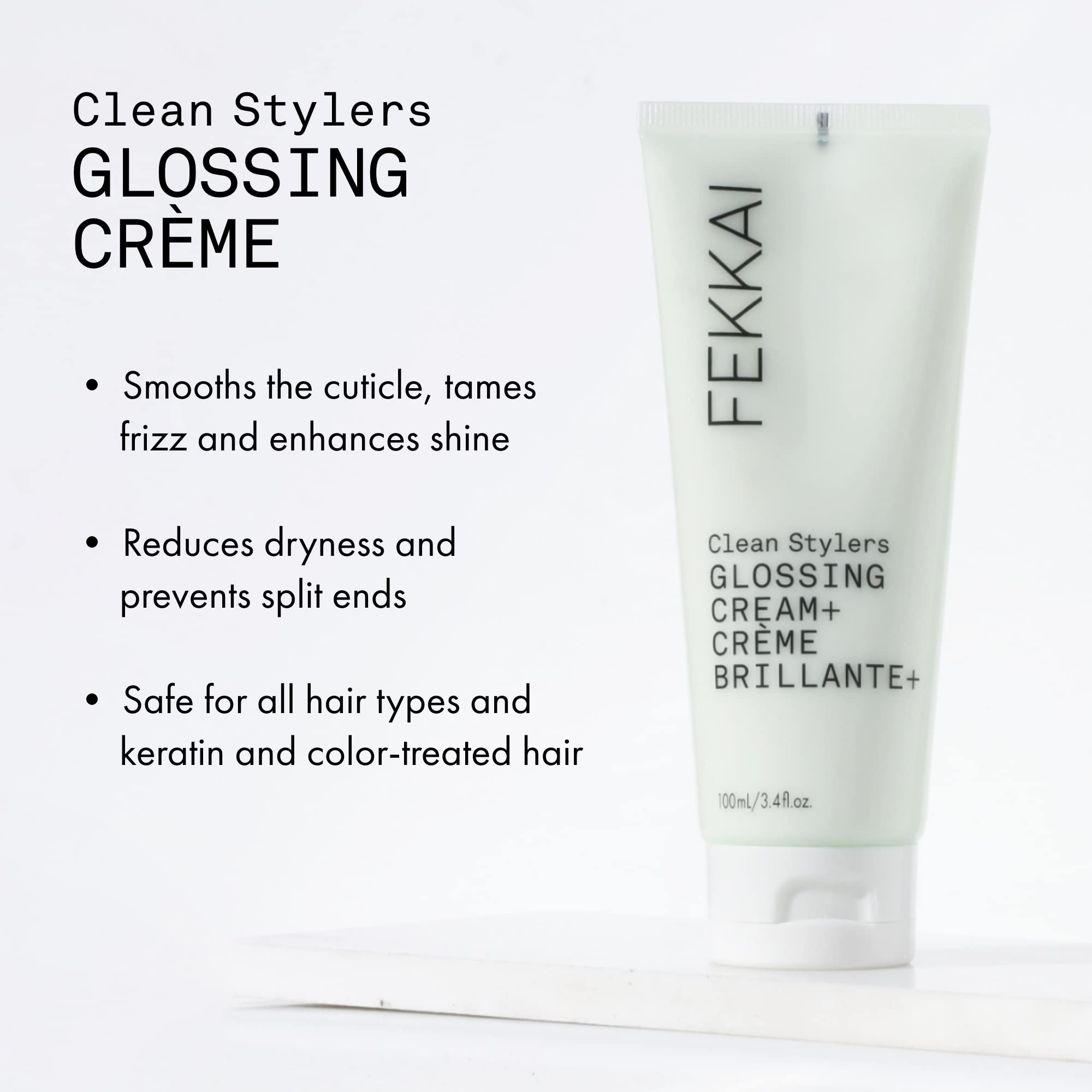 Fekkai Clean Stylers Glossing Cream 3.4 oz - Hydrating Hair Smoothing Cream for Frizz Control & Shine Boost - Sulfate Free, Paraben Free, Vegan & Cruelty Free Hair Styling Product - Perfect for Dry, Damaged Hair & Everyday Styling