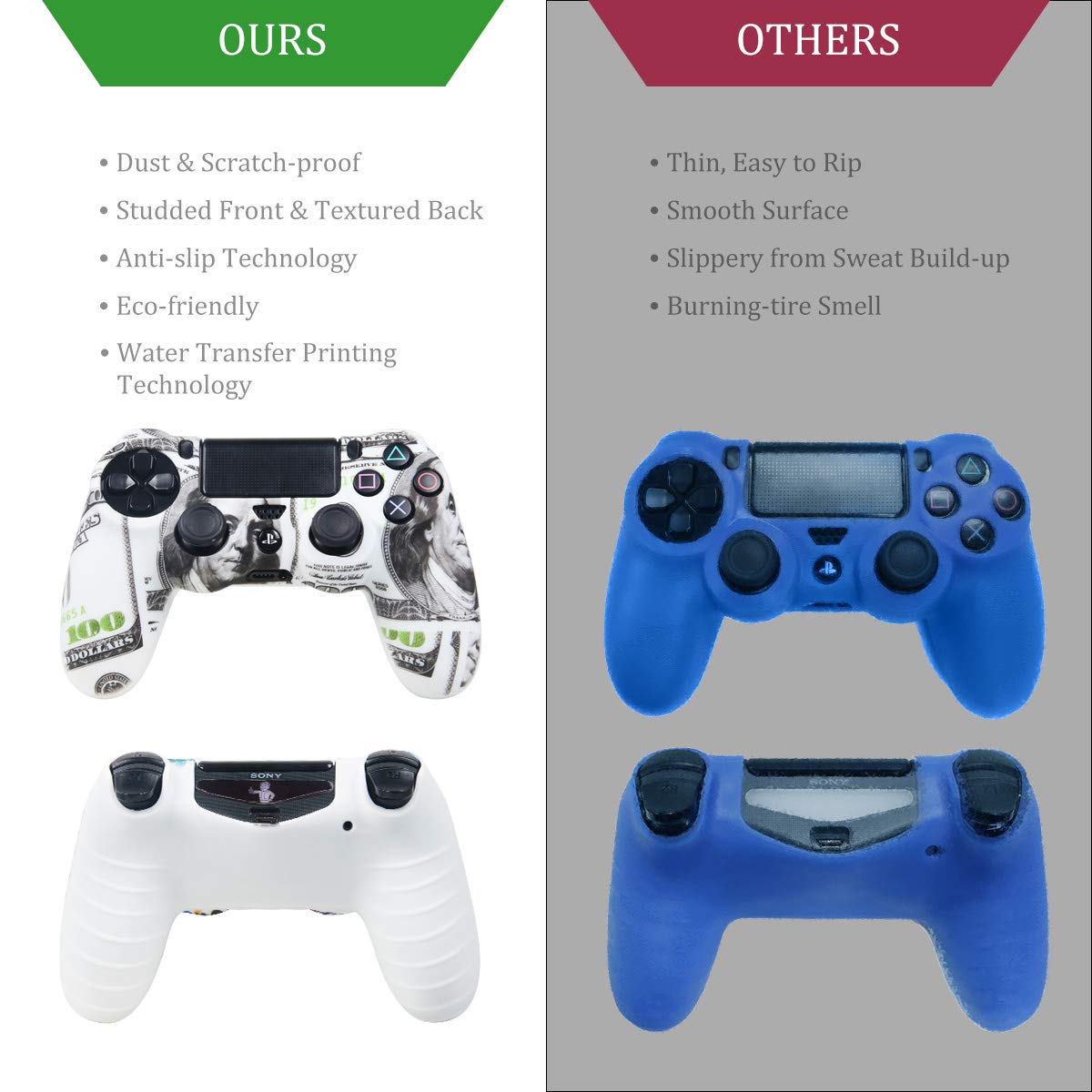 Premium Silicone PS4 Controller Skins - Water Transfer Printing Protective Cover for DualShock 4 with 8 Thumb Grips - Compatible with Sony PS4, PS4 Slim & PS4 Pro - Perfect for Gaming, Streaming & eSports Tournaments