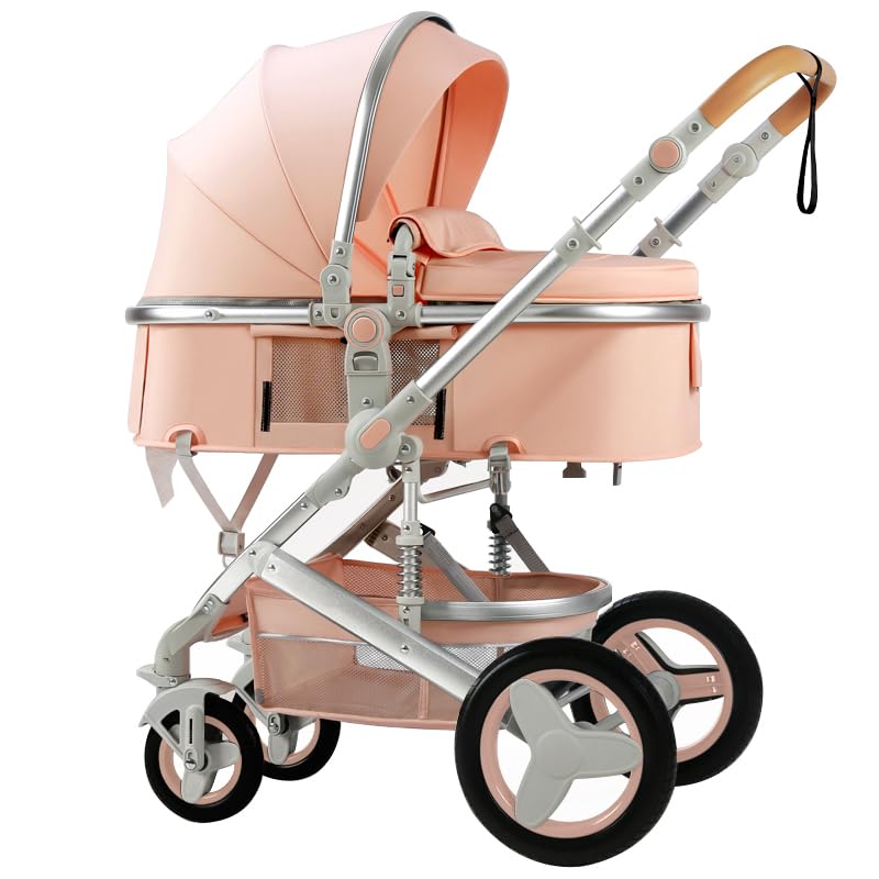 Premium 2-in-1 Convertible Baby Stroller with Bassinet & Reversible Seat - Foldable Travel Pram for Newborns & Infants - High Landscape View - Ideal for Shopping, Travel & Daily Walks (Pink)