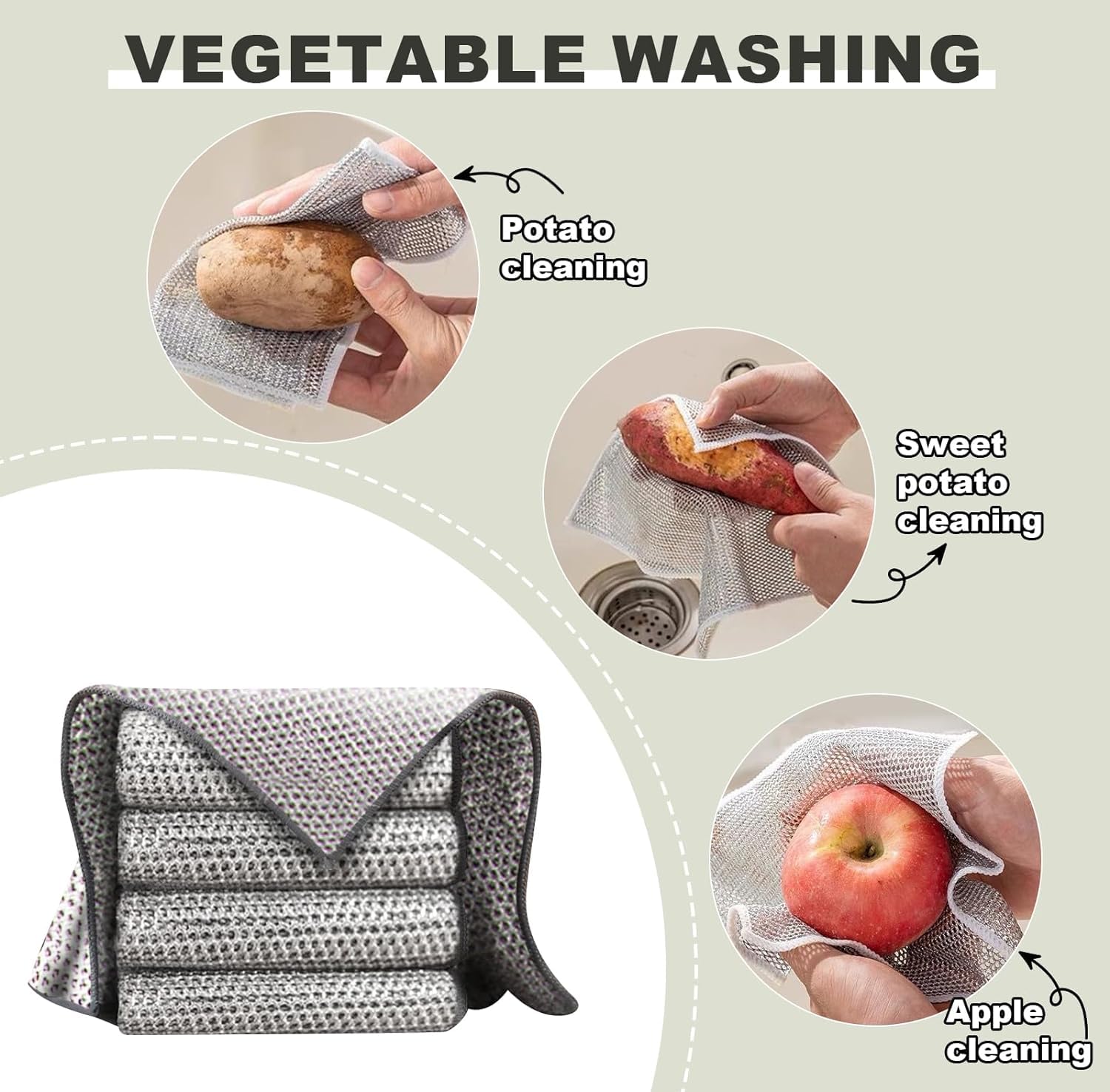 Feelon Non-Scratch Wire Dishcloth & Gap Cleaning Brush - Double-Layer Reusable Dishwashing Pads for Wet & Dry Cleaning - Easy Rinse Kitchen Scrubber for Sinks, Pots, Pans (5 Pack) - Perfect for Tough Grease, Stubborn Stains & Hard-to-Reach Areas