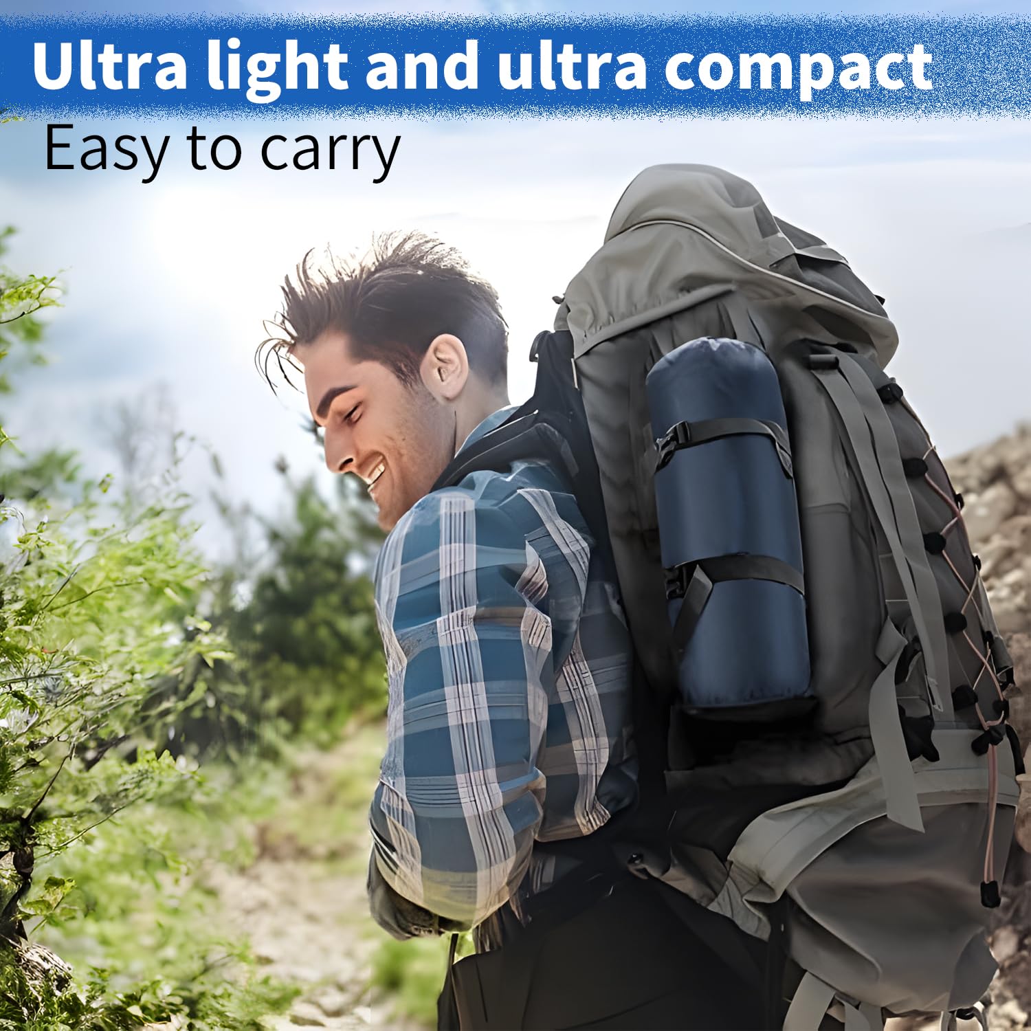 Ultra-Light Inflatable Camping Sleeping Pad with Built-in Foot Pump & Pillow - Perfect for Backpacking, Hiking, Travel - Navy Blue - Ideal for Outdoor Adventures, Camping Trips & Backpacking Sleep Comfort