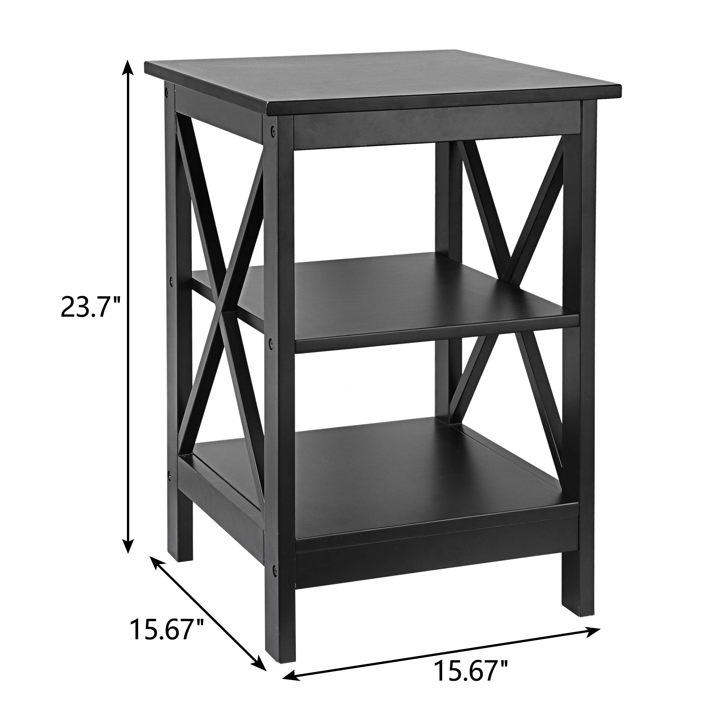 3-Tier Wooden X-Design End Table with Storage Shelves - Living Room Side Table, Bedroom Nightstand, Office & Yard Furniture for Home Decor