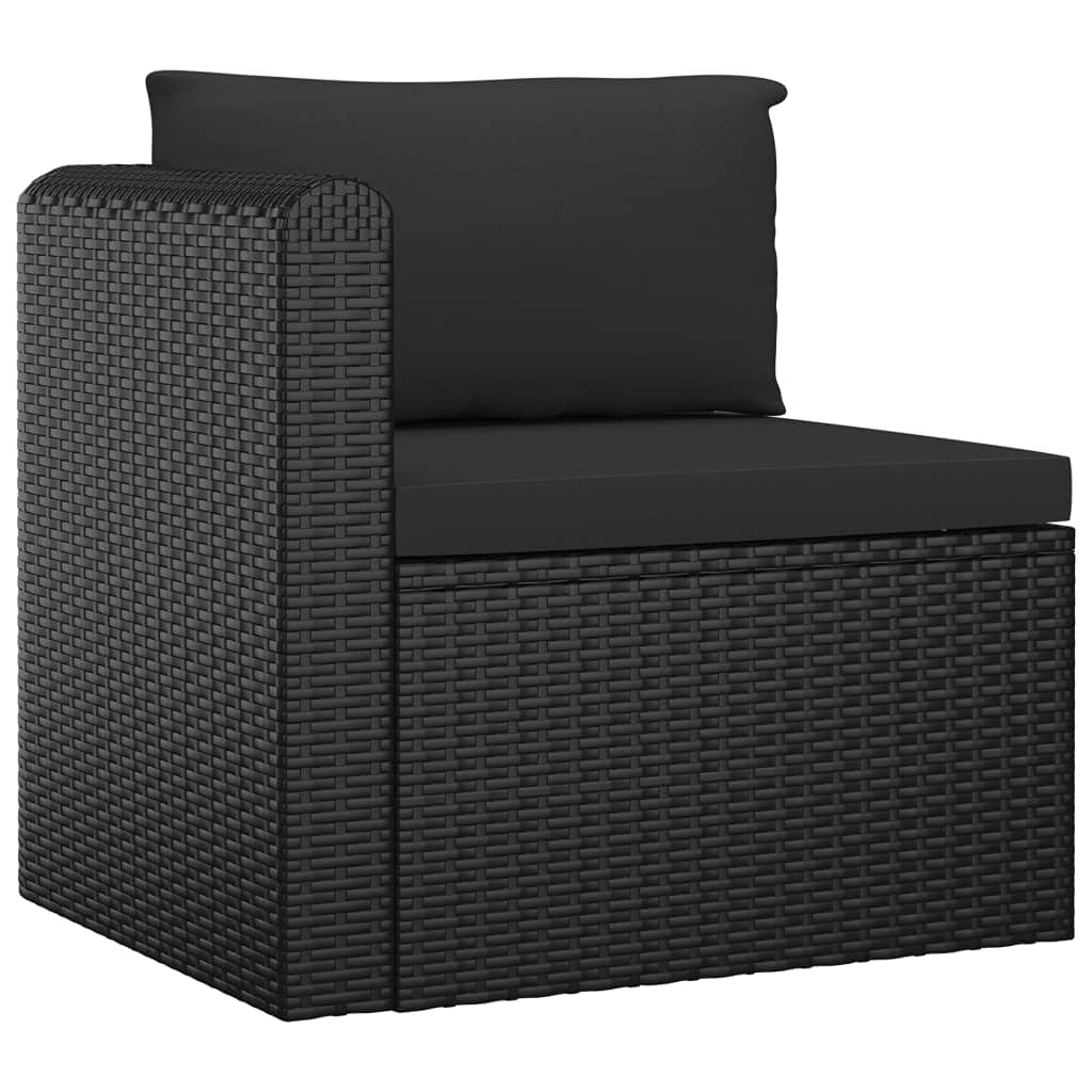 Black 4-Piece Outdoor Patio Furniture Set with Cushions - Poly Rattan Sectional Sofa & Dining Conversation Set for Backyard, Garden, Poolside or Deck Relaxation