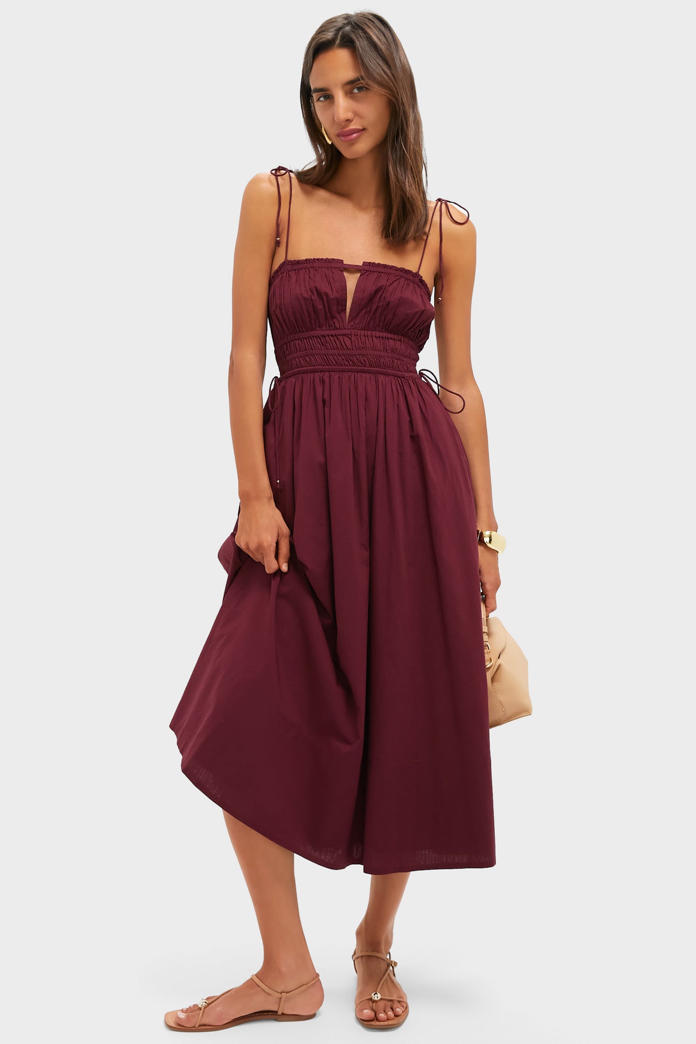 Eldora Midi Dress - Flowy Bordeaux Red Summer Dress for Women | Casual & Party Wear | Perfect for Beach, Wedding & Date Night