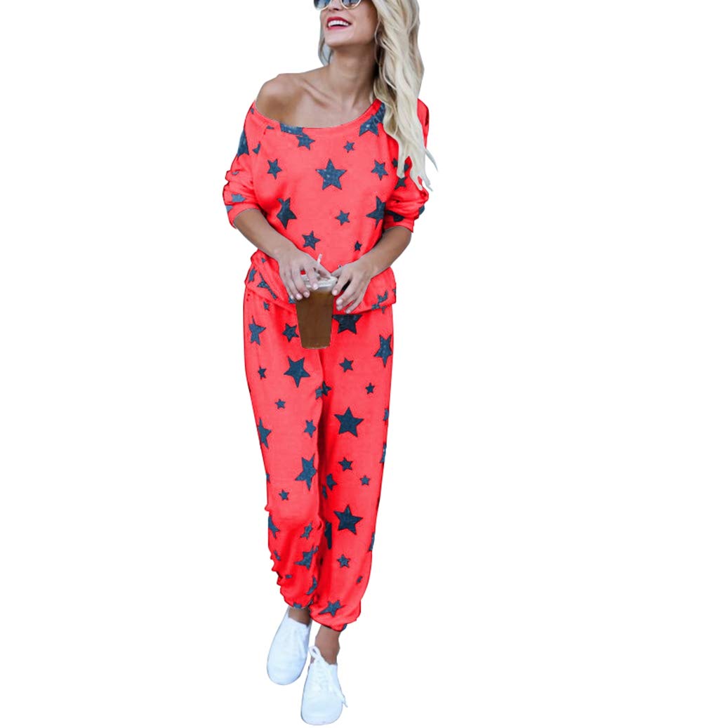 2-Piece Women's Casual Tracksuit Set - Long Sleeve Star Print Sweatshirt & Jogger Pants Outfit | Comfortable Lounge Wear for Yoga, Running & Street Fashion