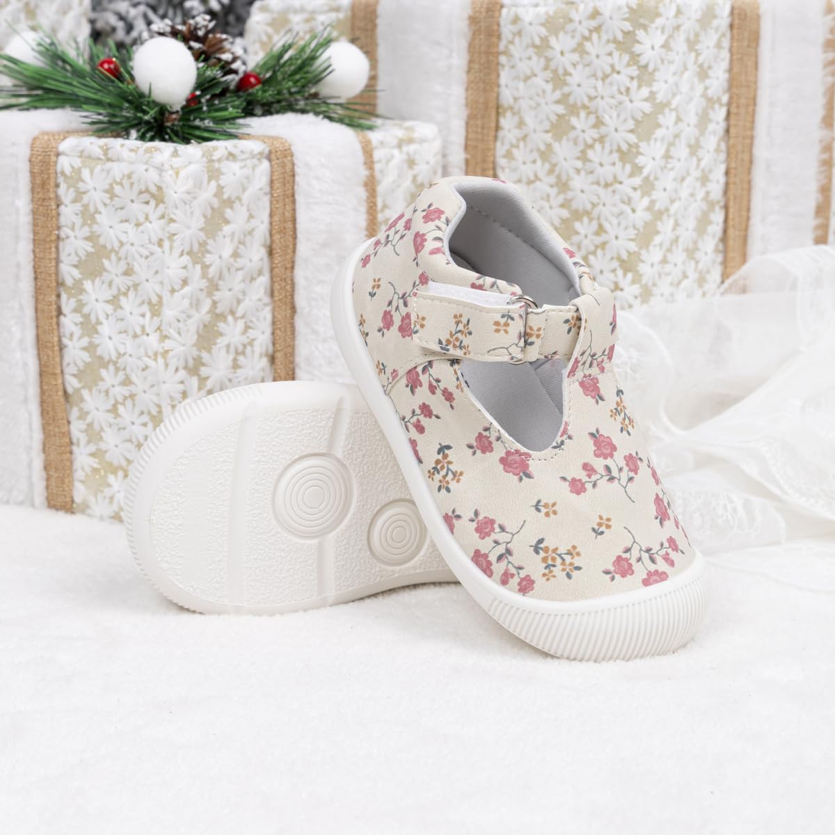 Meckior Baby Girls First Walking Shoes - Non-Slip Mary Jane T-Strap Toddler Shoes with Anti-Collision Toe | Lightweight Summer Dress Shoes for Weddings, Parties & Special Occasions