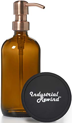 Premium Amber Brown Soap Dispenser with Copper Pump - Non-Slip Coaster Base for Kitchen & Bathroom | Dish Soap & Hand Wash Dispenser for Sink Countertops & Vanities | Ideal for Modern Farmhouse, Rustic & Vintage Decor Styles