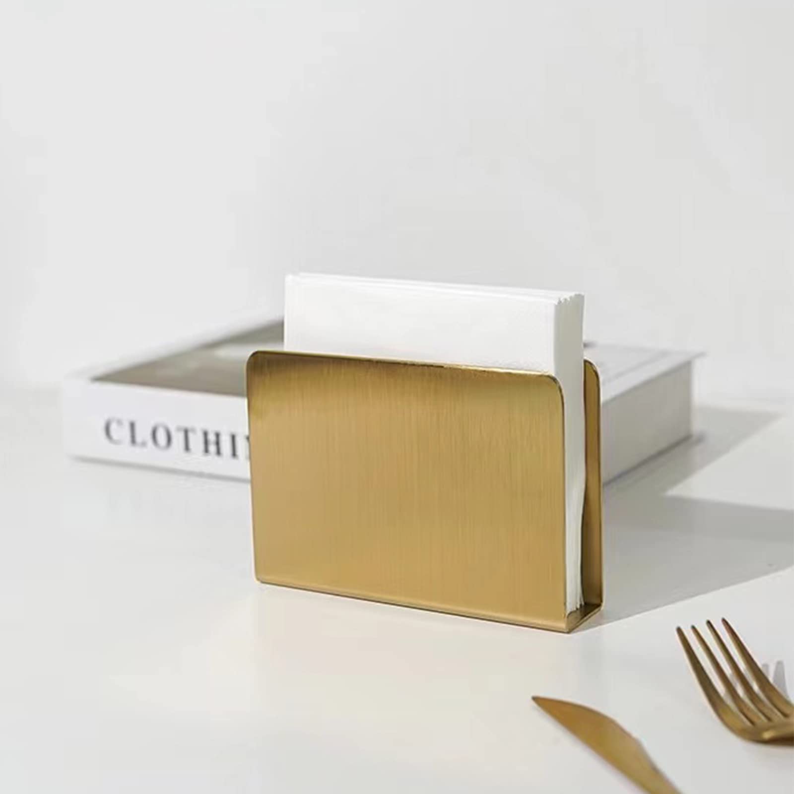 Gold Stainless Steel Napkin Holder - Freestanding Square Tissue Dispenser for Dining Table, Kitchen Countertop & Guest Towel - Elegant Tableware for Restaurants, Weddings & Home Decor