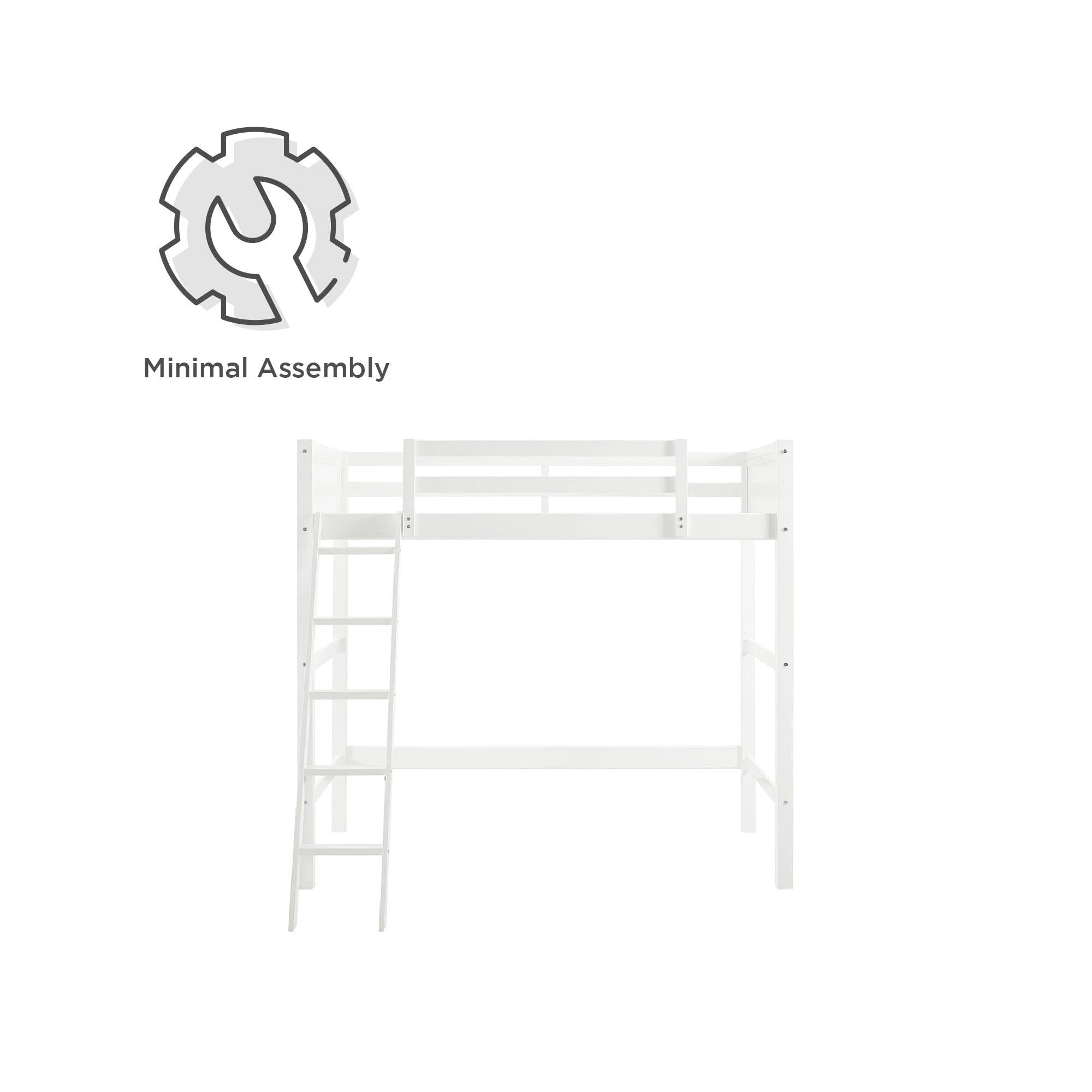 DHP Moon Bay Twin Loft Bed in White - Space-Saving Pine Wood Loft Bed for Kids & Teens - Perfect for Small Bedrooms, Dorms & Studio Apartments