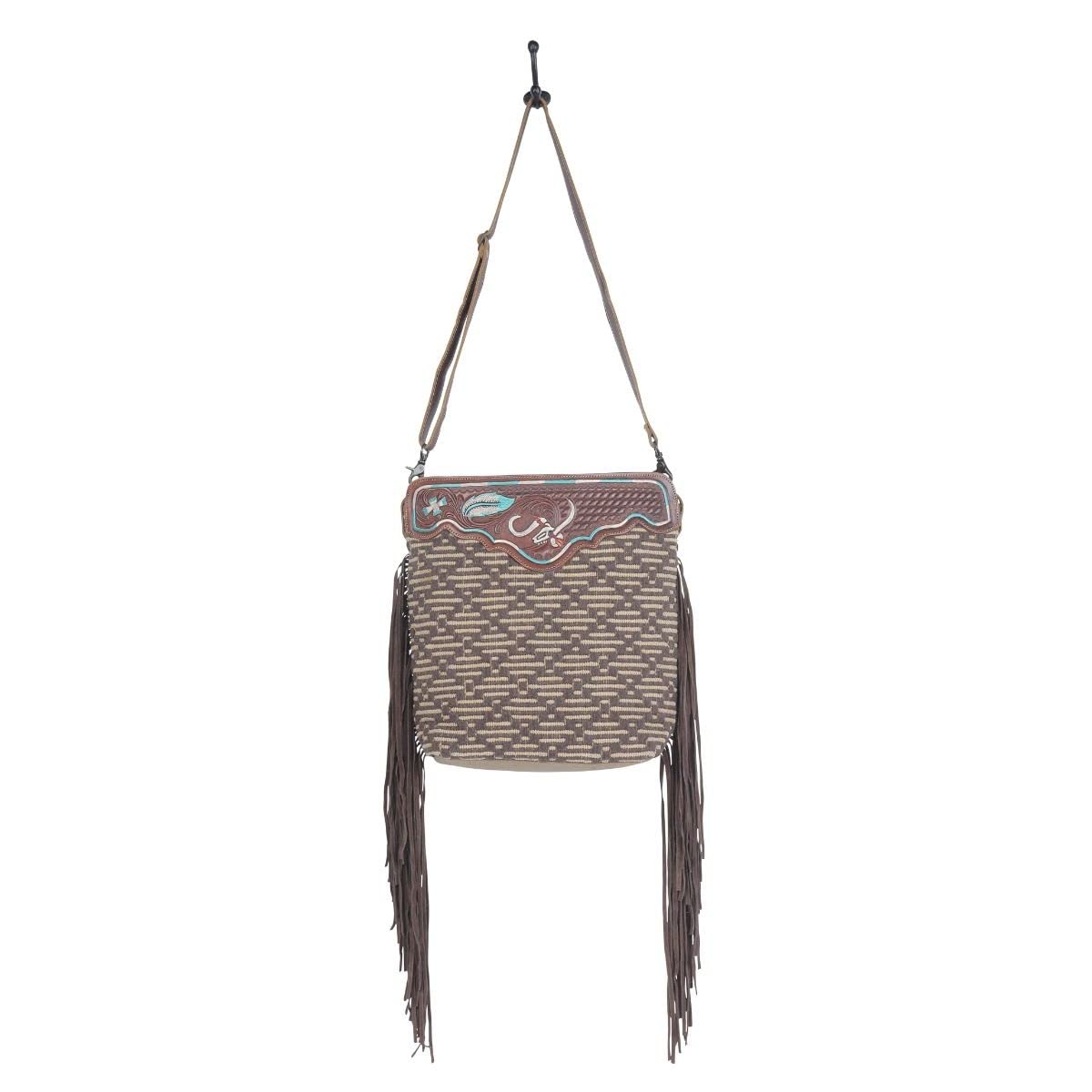 Myra Bag Western Leather Shoulder Bag for Women - Handcrafted Upcycled Canvas & Leather Crossbody Purse with Vintage Tooling | Perfect for Country Music Festivals, Rodeo Events & Boho Fashion Outfits
