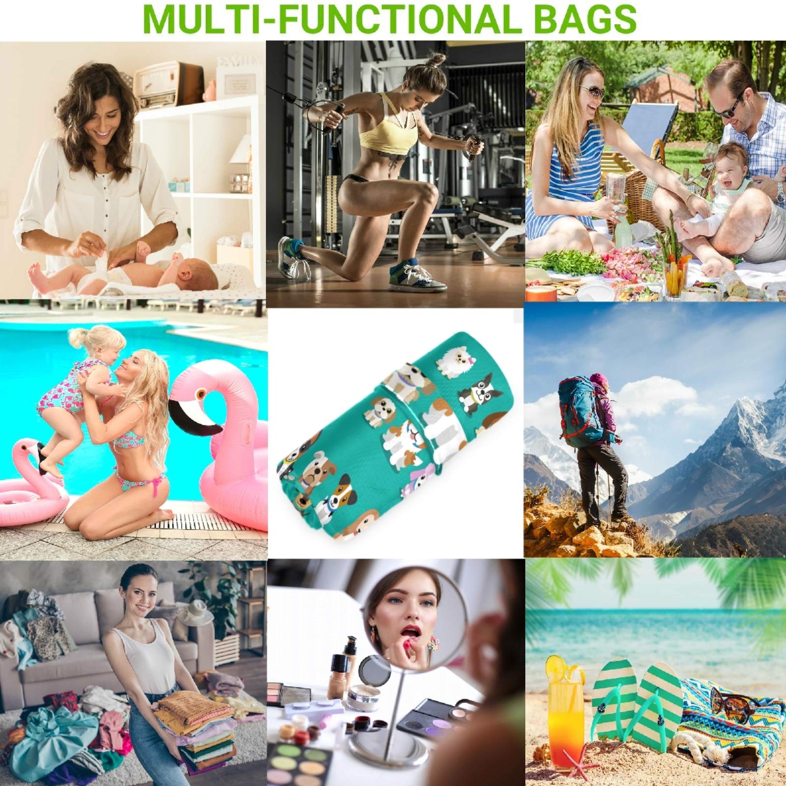 Visesunny 2-Pack Waterproof Wet Bags with Zipper Pockets - Reusable & Washable Storage for Diapers, Swimsuits, Gym Clothes & Toiletries - Perfect for Travel, Beach, Pool, Daycare & Stroller Organization